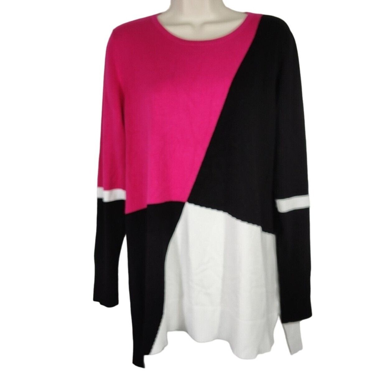 Other Cato Pink Black White Colorblock Knit Top Sweater Size L Size L / US 10 / IT 46 - 1 Thumbnail