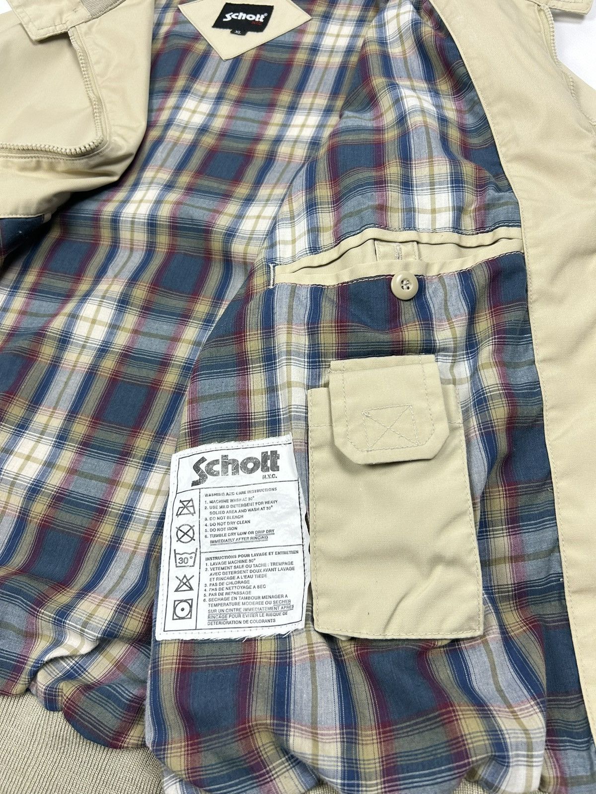 Schott Schott NYC Beige Blouson Jacket Bomber Plaid Lined Vintage Size US XL / EU 56 / 4 - 14 Thumbnail