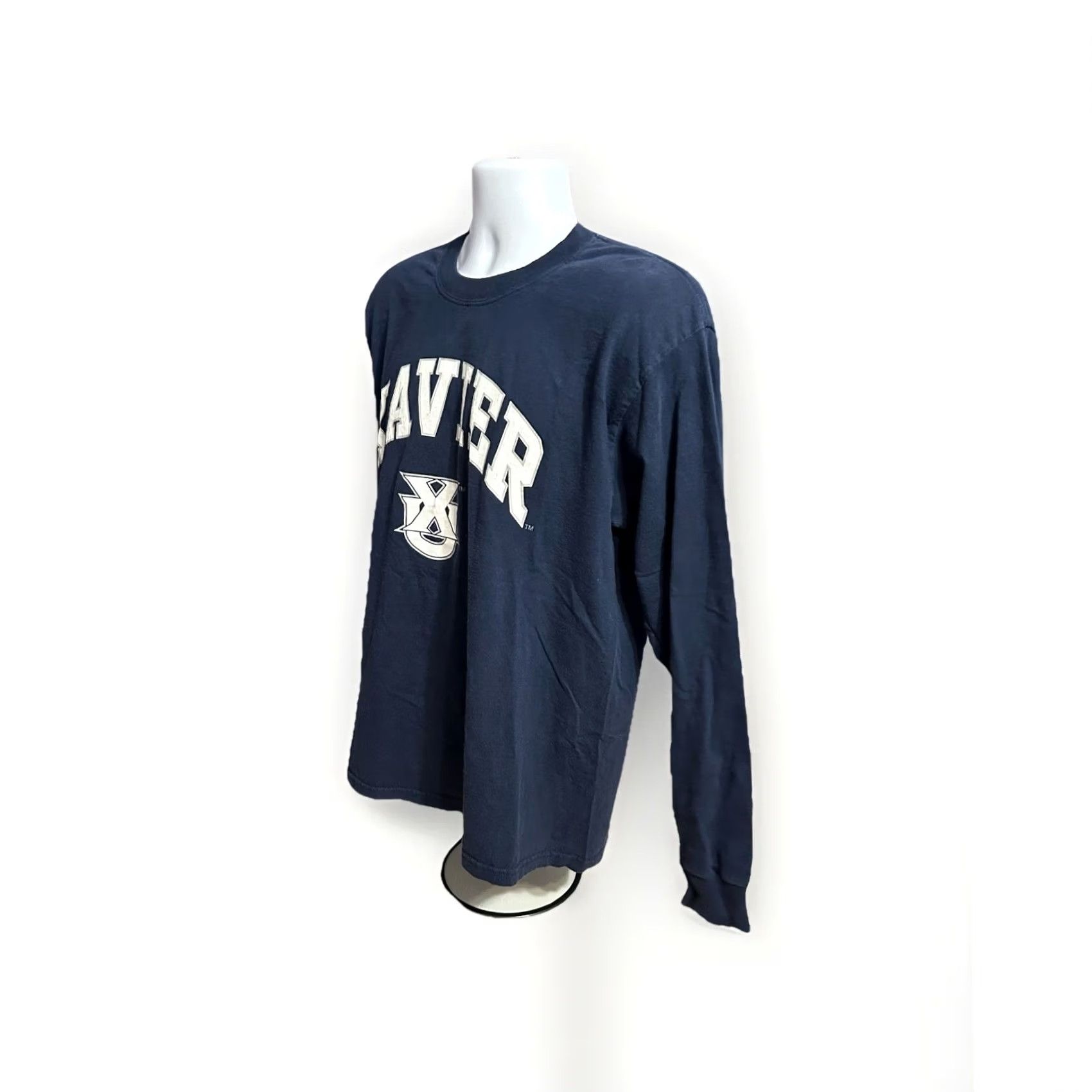 Spell VINTAGE Xavier University Long Sleeve Pullover Men Large Navy Blue White Logo Crew Neck 2000s Xavier University Theme Mens Size US L / EU 52-54 / 3 - 3 Thumbnail