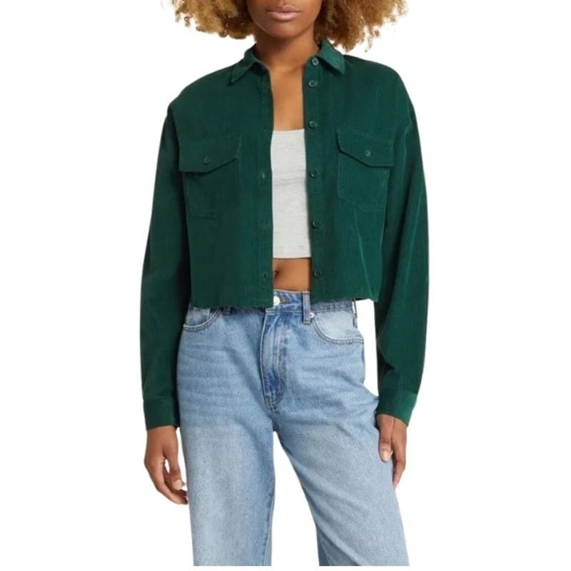 BP. BP Crop Shirt Jacket Button-Up Corduroy Green Women's M NWT Size M / US 6-8 / IT 42-44 - 1 Thumbnail