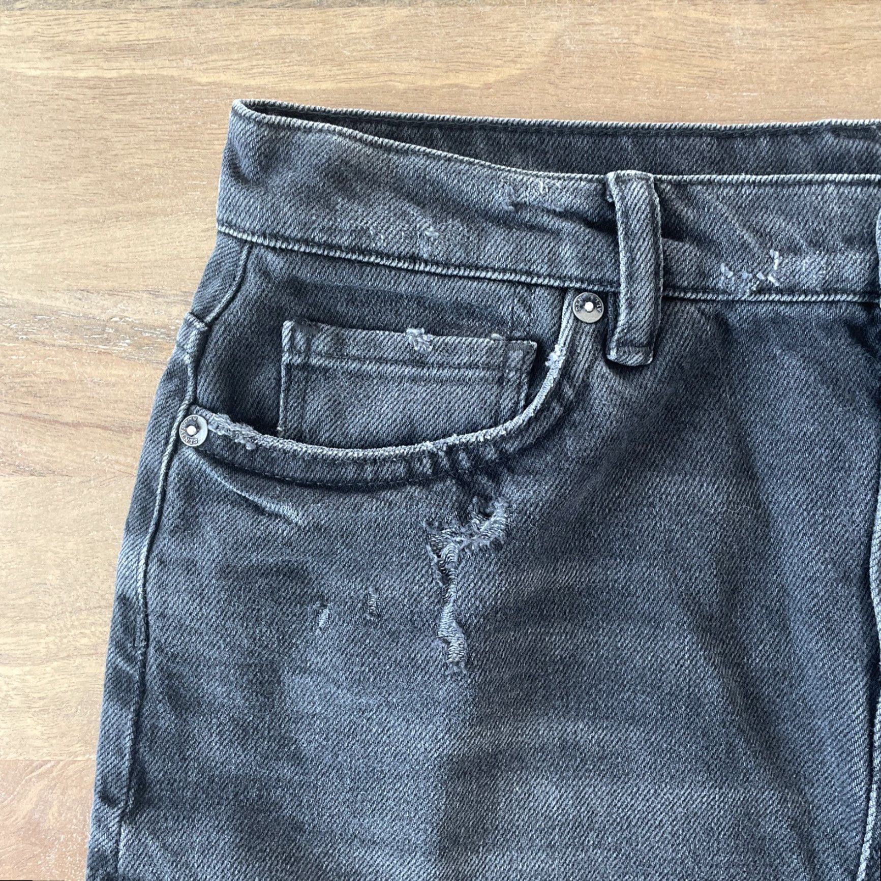 Allsaints All Saints Denim Skirt Womens 6 Black High Waist Mini Pencil Jean Distress Size 28" / US 6 / IT 42 - 4 Thumbnail