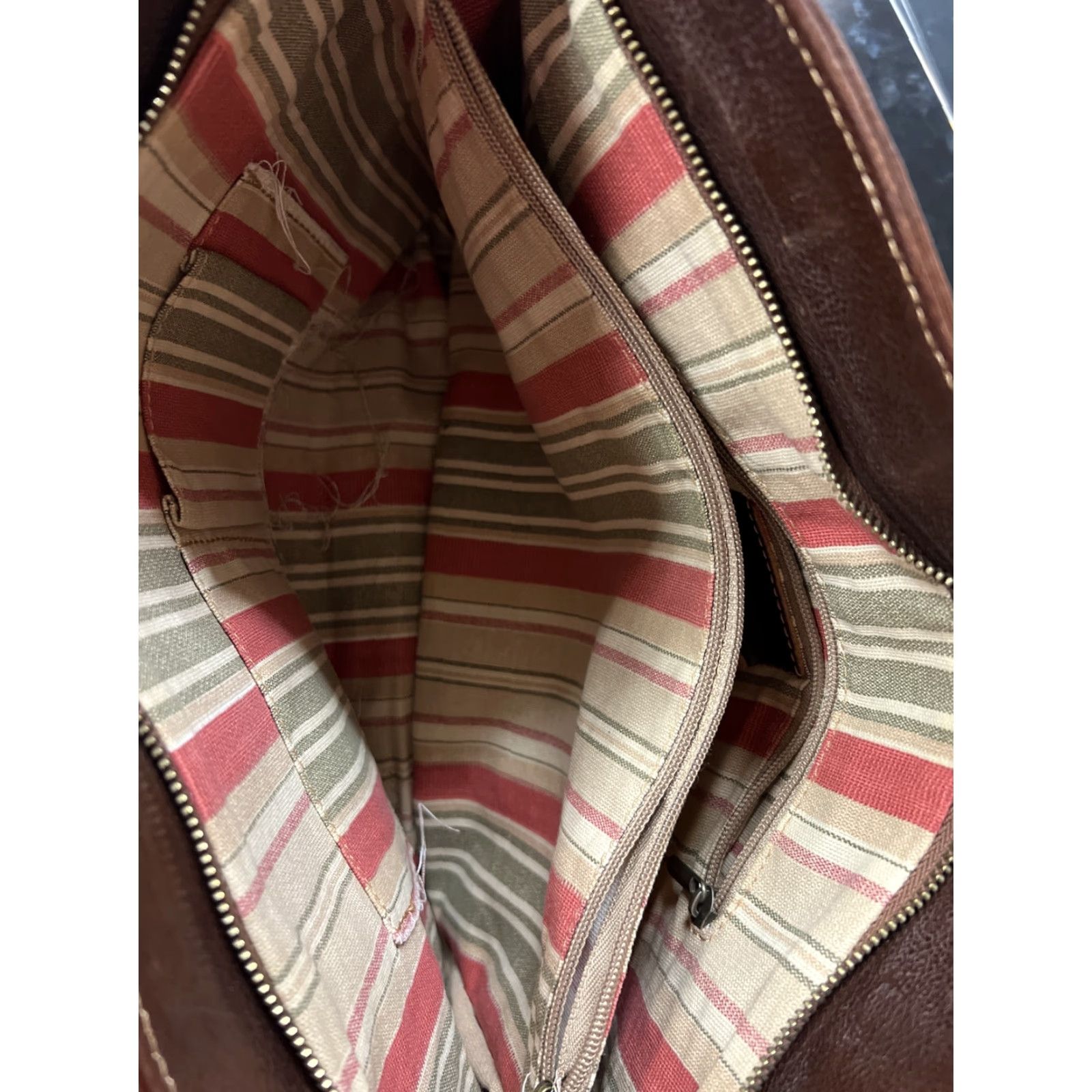 VINTAGE Floto Satchel Bag Shoulder Bag Brown Leather Large 14.75 x 9 11 Zip Pockets Brass Hardware Women's Handbag Purse Satchel