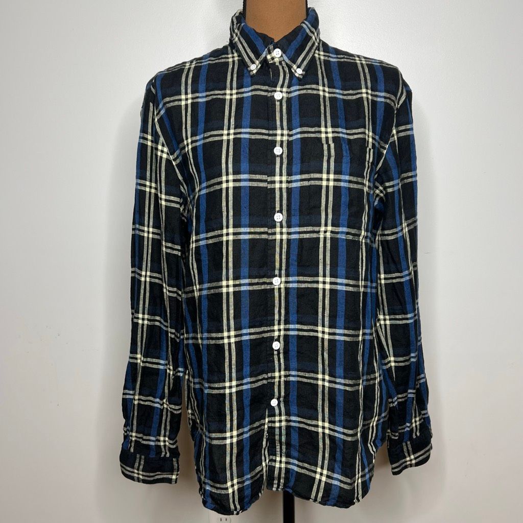Club Monaco Club Monaco Black Multi Long Sleeve Plaid 100% Linen Button Up Shirt Mens Medium Size US M / EU 48-50 / 2 - 7 Thumbnail