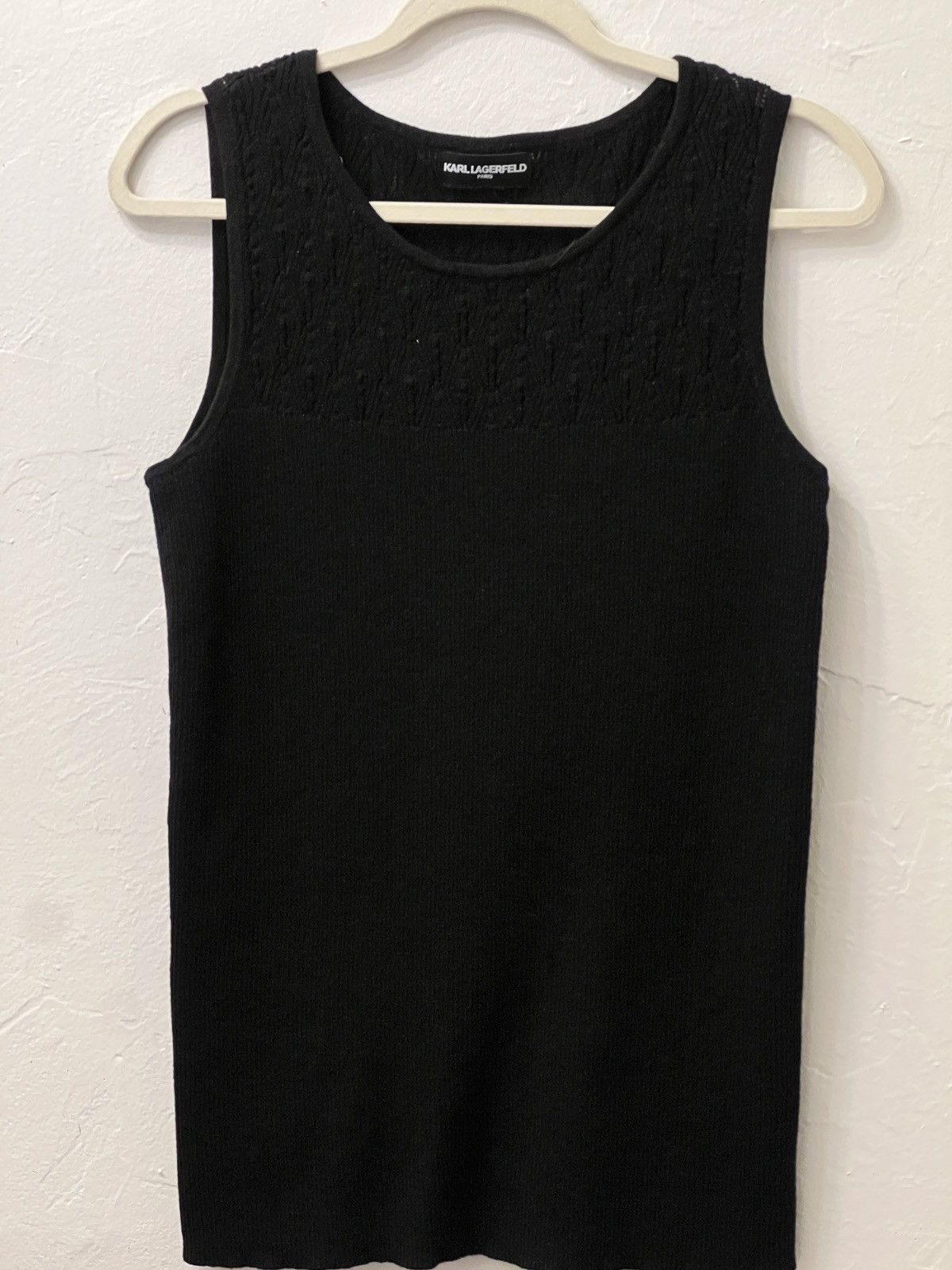 Karl Lagerfeld Black Pointelle Knit Sleeveless Sweater Size XL / US 12-14 / IT 48-50 - 5 Thumbnail