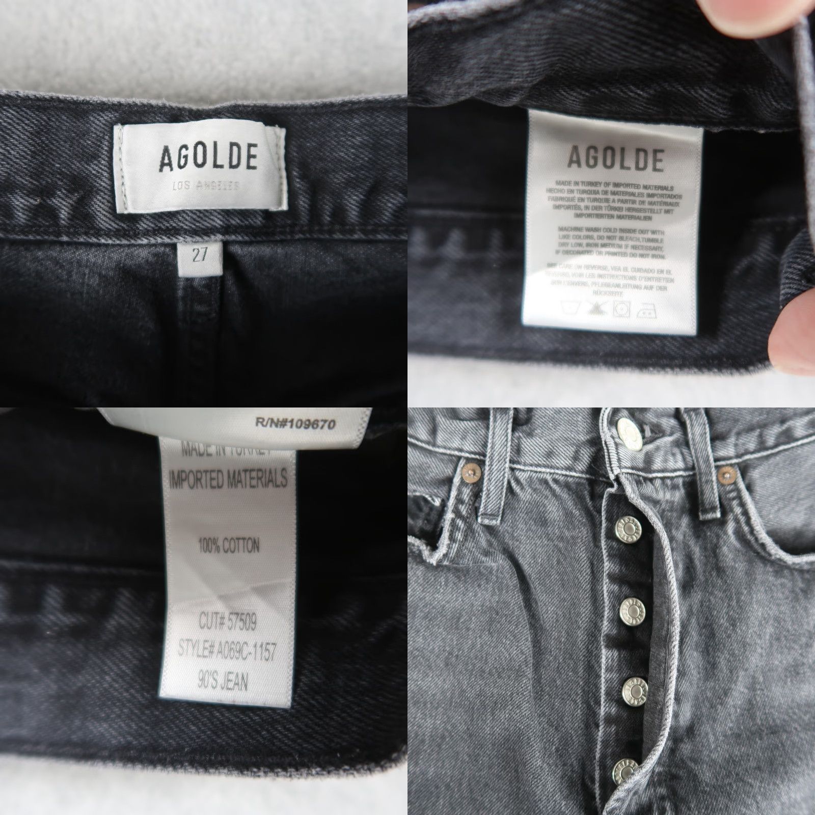 AGOLDE Jeans Denim 90s Straight Black Women's Jeans Size 27 Button Fly Distressed 5-Pocket 90s Theme