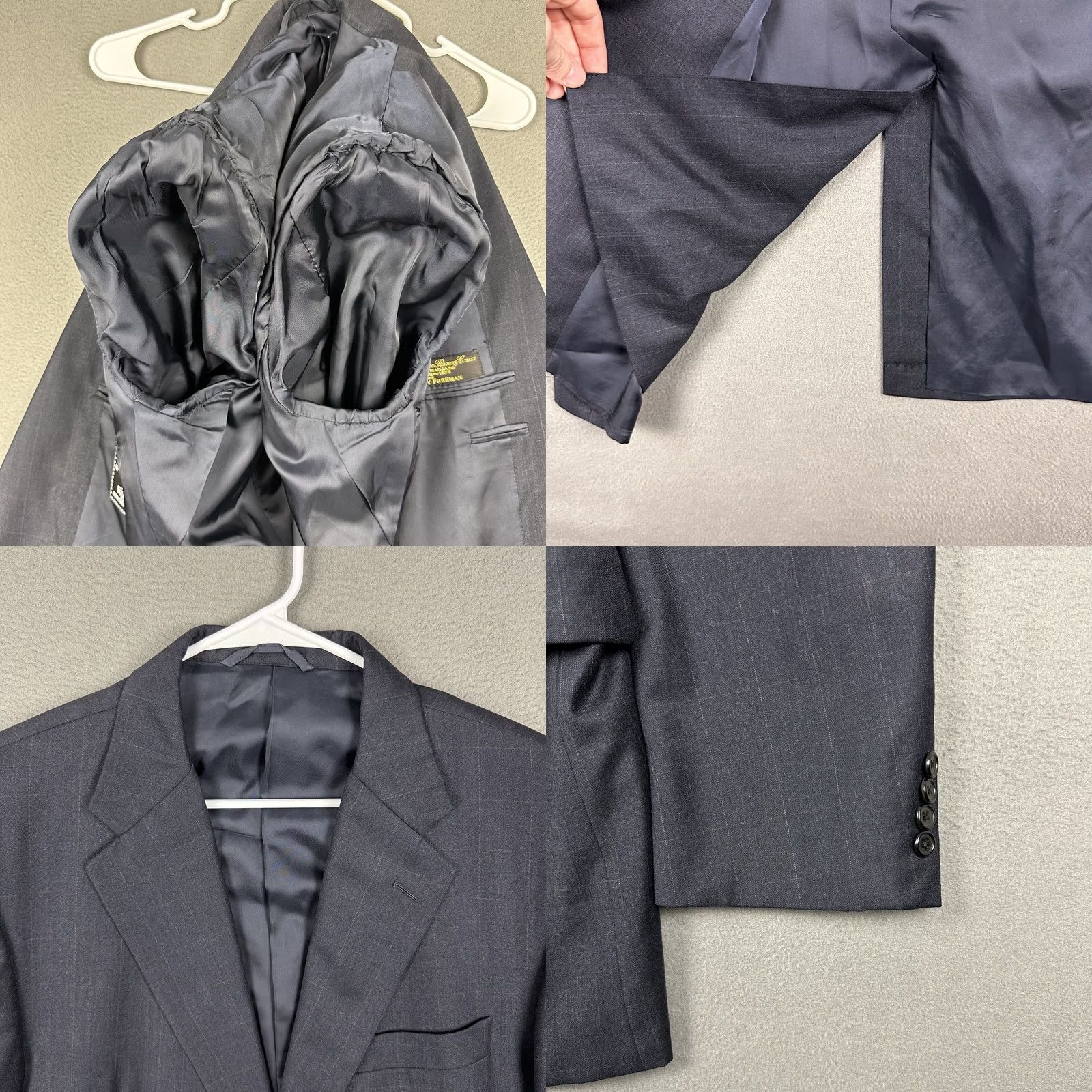 Loro Piana Hickey Freeman Blazer Blue Windowpane Wool 43L Notch Lapel Single-Breasted 2-Button Four-Button Sleeve Long Size 46R - 8 Thumbnail