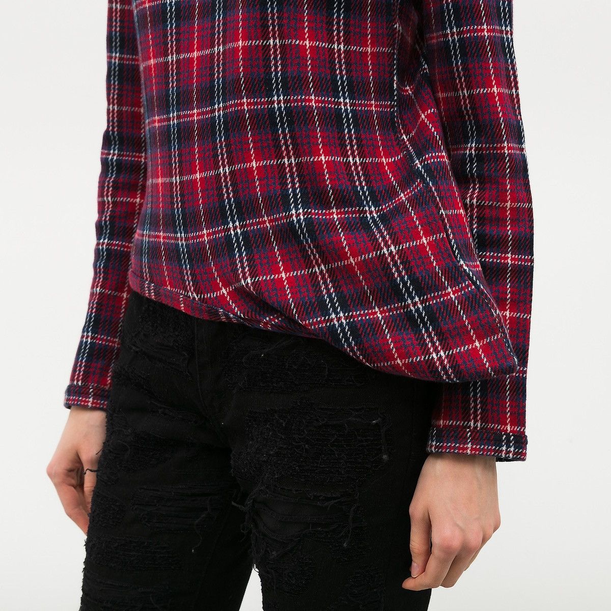 Comme des Garcons CDG – Deformed Knit Asymmetric Red Tartan Long Sleeve Top Size M / US 6-8 / IT 42-44 - 5 Thumbnail