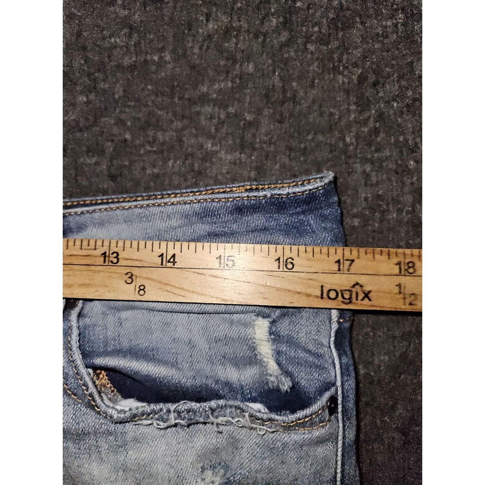 Vintage BKE Stella Cropped Jeans Women's 29 Low Rise Blue Stretch Distressed Preppy Logo Embroidered Button Inseam 25 Denim Size 29" - 3 Thumbnail