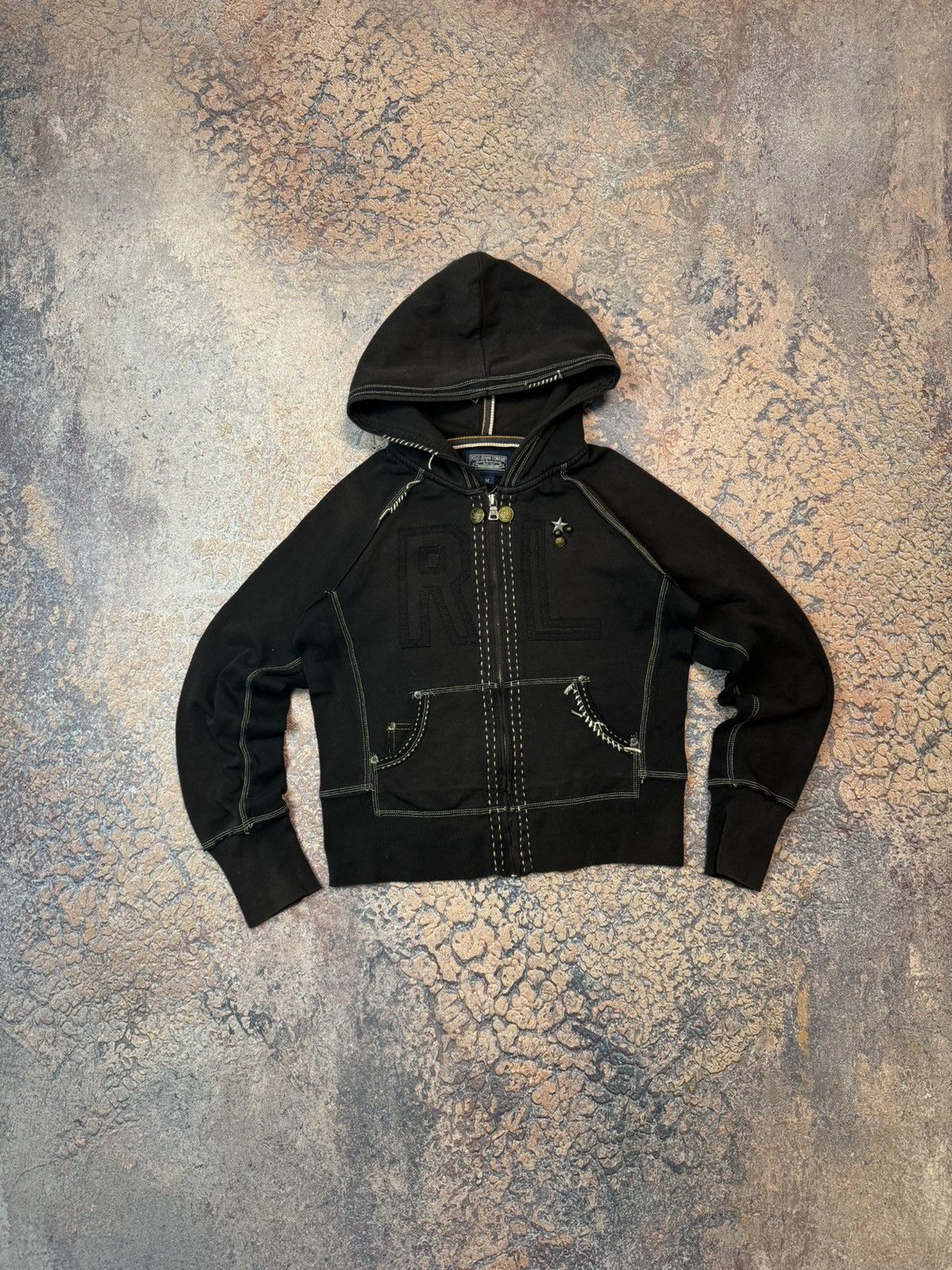 Polo Ralph Lauren Y2K Polo Ralph Lauren White Stitch Big Logo Zip Up Hoodie Size M / US 6-8 / IT 42-44 - 1 Thumbnail