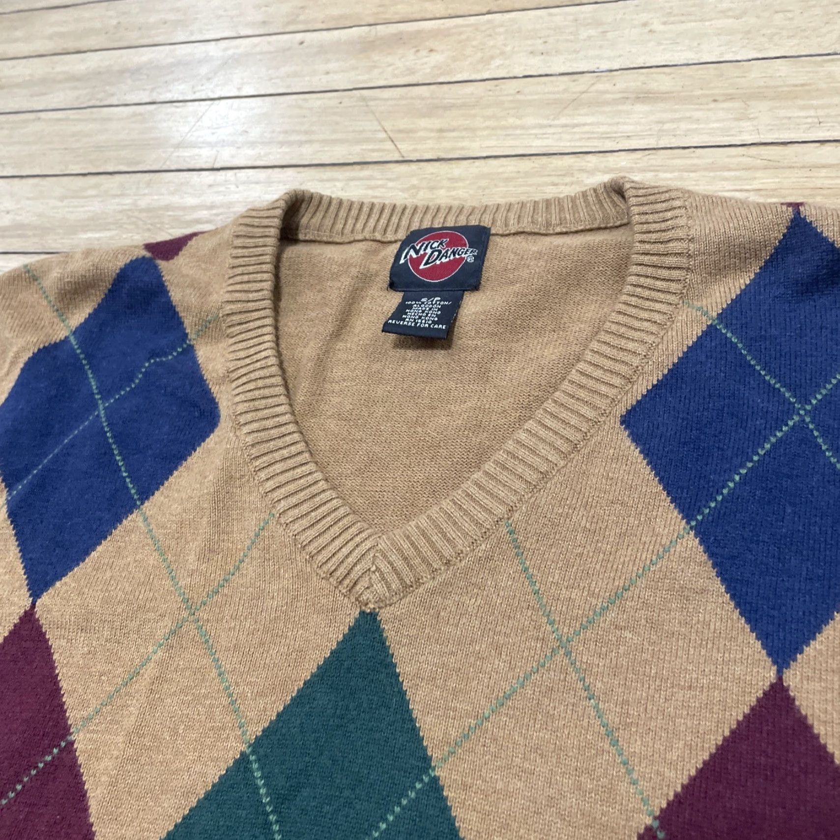 Vintage VINTAGE Nick Danger Sweater Men S Argyle/Diamond 90s Cosby Tan Green Blue Red Academia Size US S / EU 44-46 / 1 - 4 Thumbnail