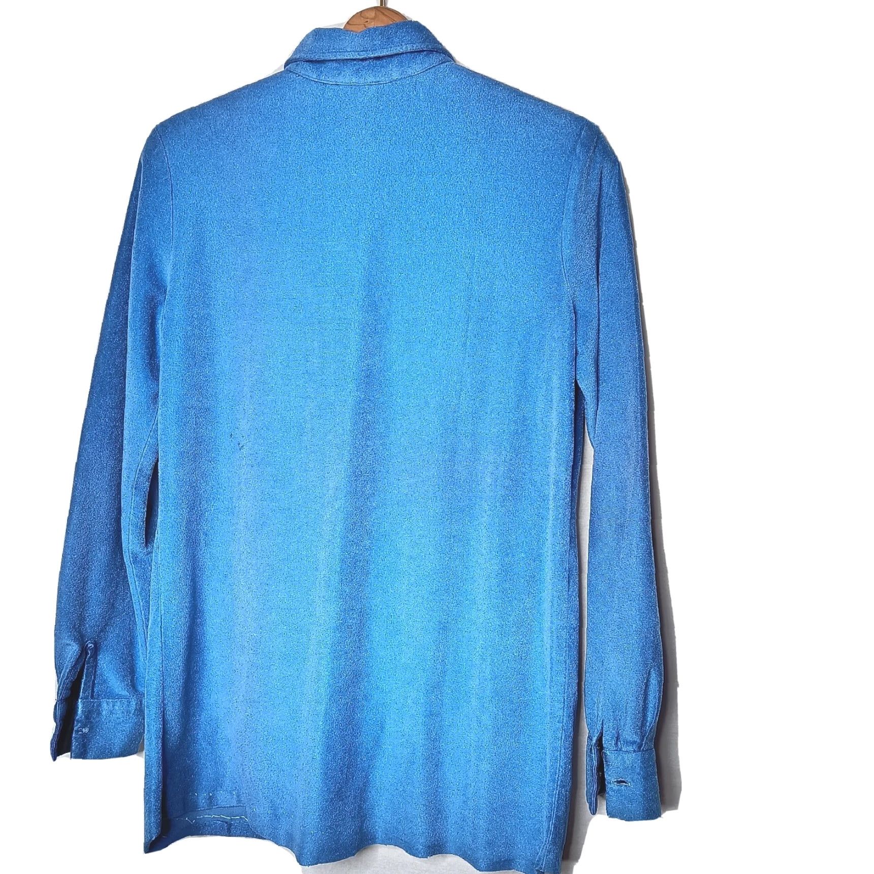 Velour VINTAGE Cracker Barrel Shirt Women L Velour Button Down Blue 1970s Disco Casual Flaws Women L Size L / US 10 / IT 46 - 2 Thumbnail