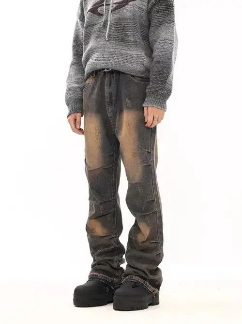 Japanese Brand × Jean Retro yellow mud-dyed distressed wide-leg loose jeans Size US 32 / EU 48 - 3 Thumbnail
