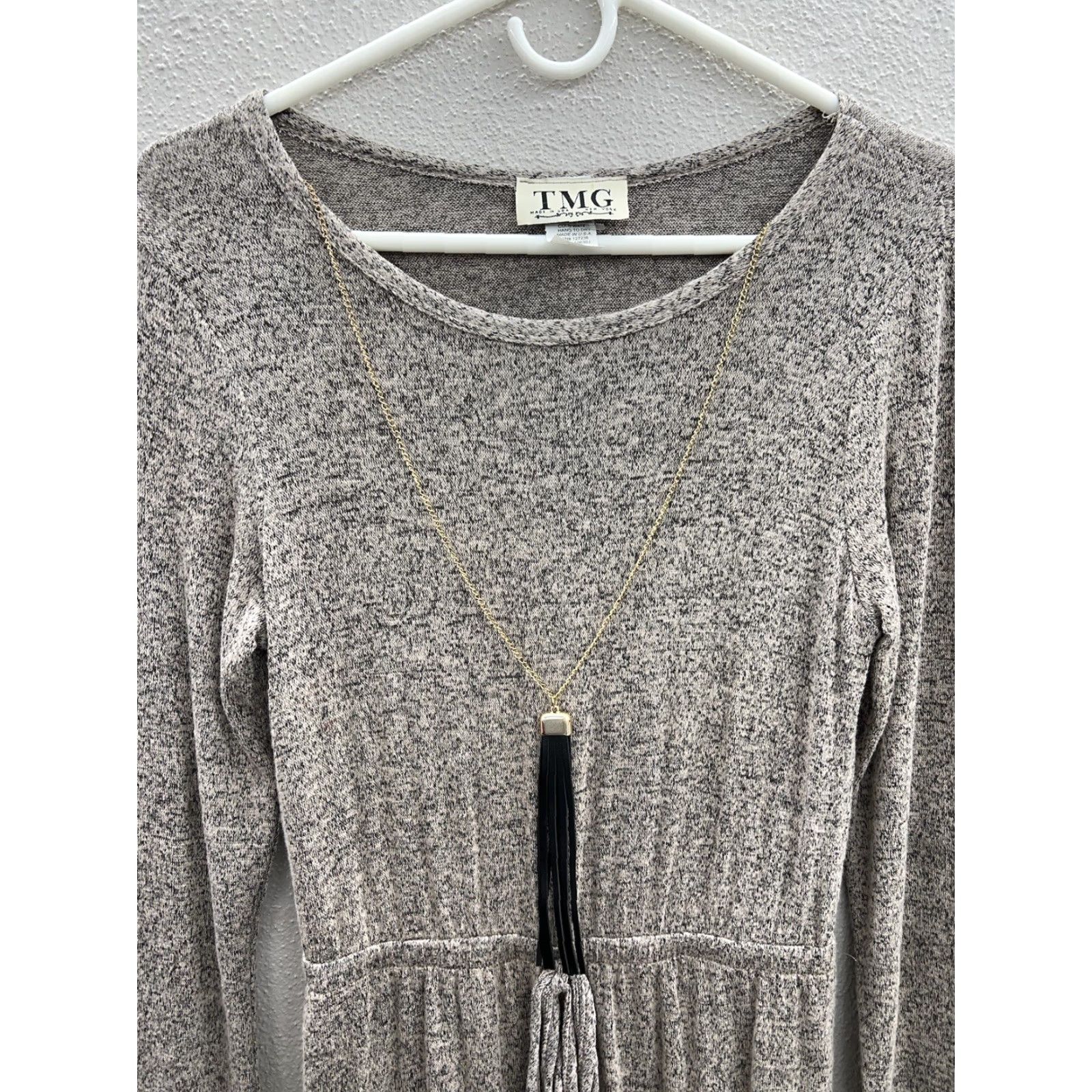 Vintage Womens TMG New York Long Sleeve Brown/Gray Elastic Waist Sweater Dress Medium Size M / US 6-8 / IT 42-44 - 2 Thumbnail