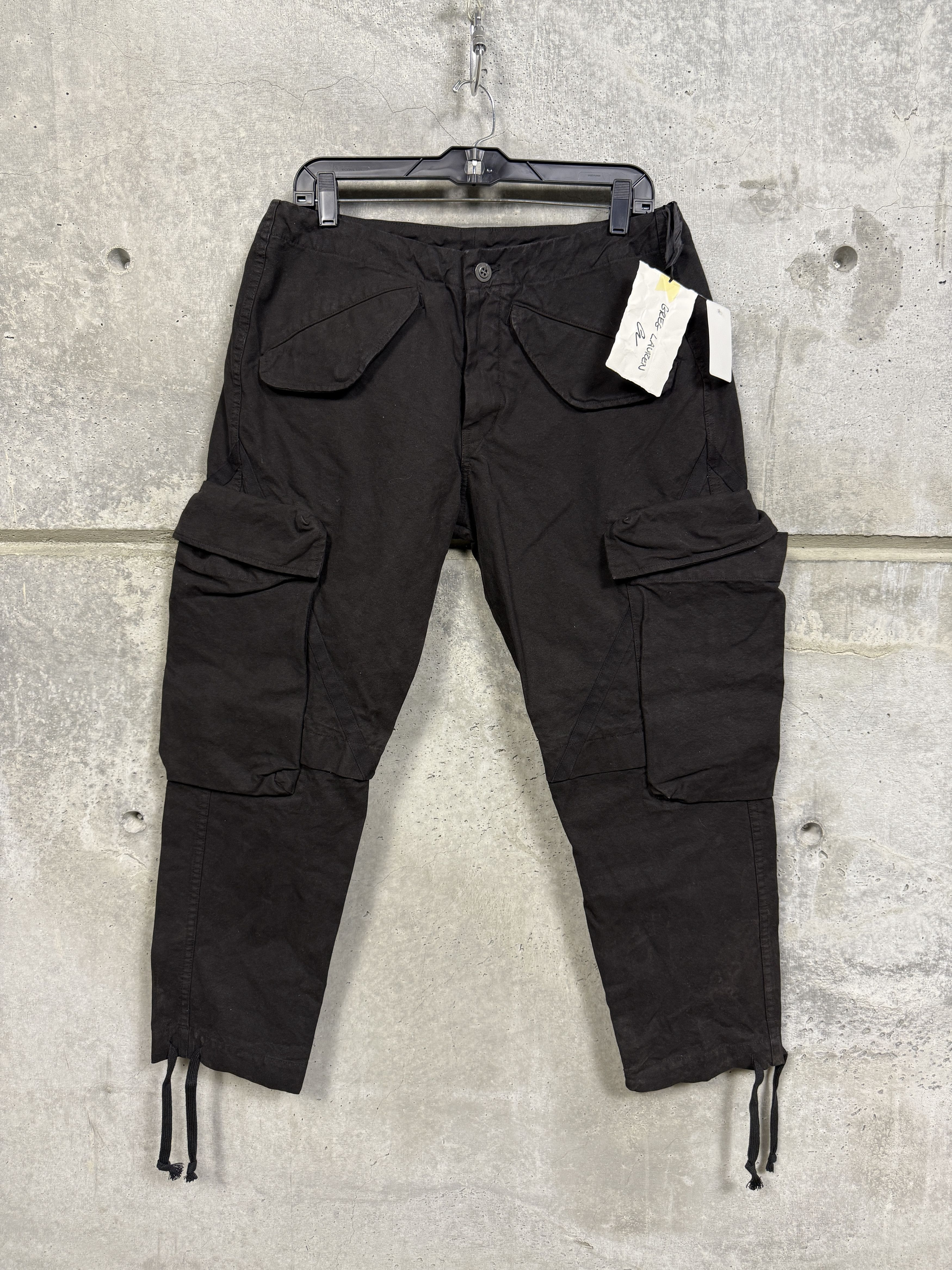 $995 Greg Lauren Black GL Cropped Cargo Pant