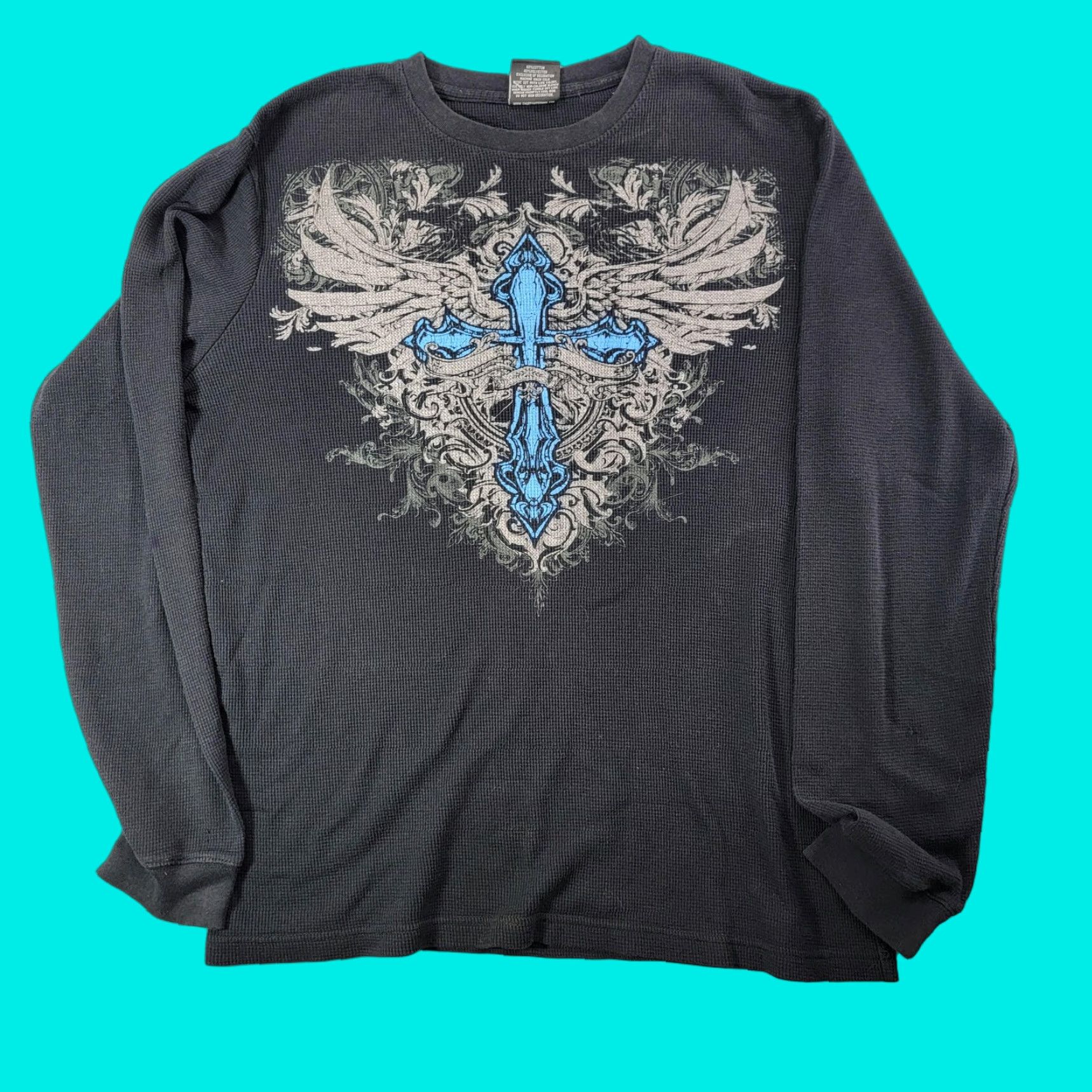 Vintage MMA Elite Shirt Mens XL Black Thermal Long Sleeve Cross Wings Graphic Size US XL / EU 56 / 4 - 1 Thumbnail