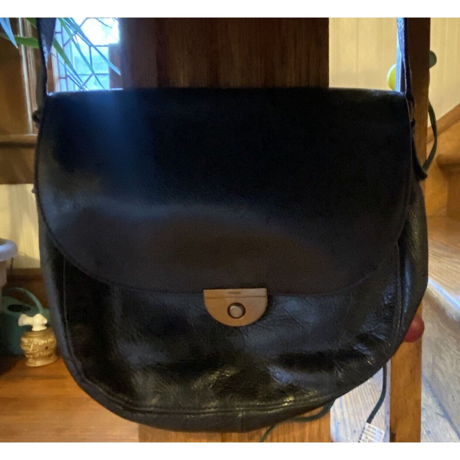 Fossil VTG Fossil Saddle Flap Soft Leather Bag Womens Handbag Black Size ONE SIZE - 3 Thumbnail