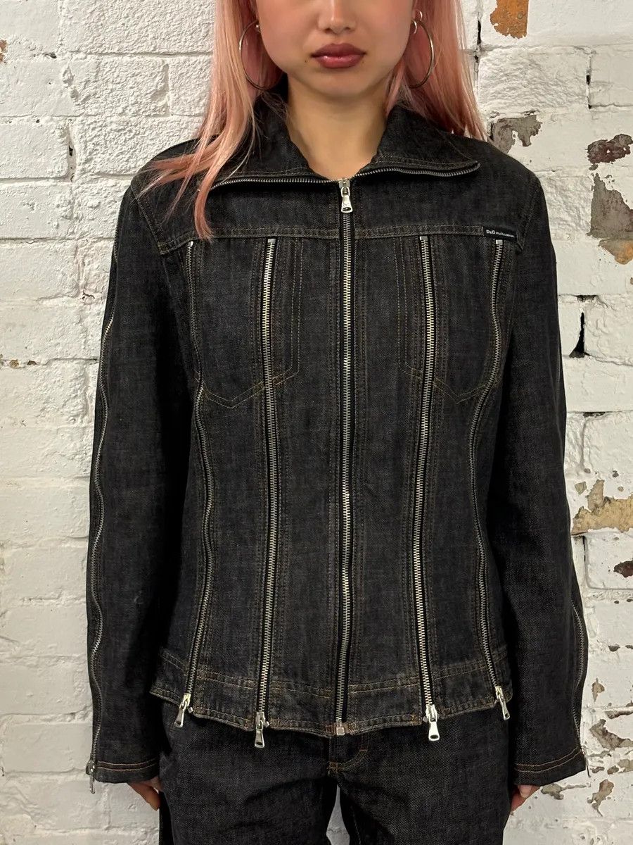 Dolce & Gabbana AW2003 Dolce & Gabbana Black Denim Multi-Zip Jacket and Jeans Set Size M / US 6-8 / IT 42-44 - 4 Thumbnail