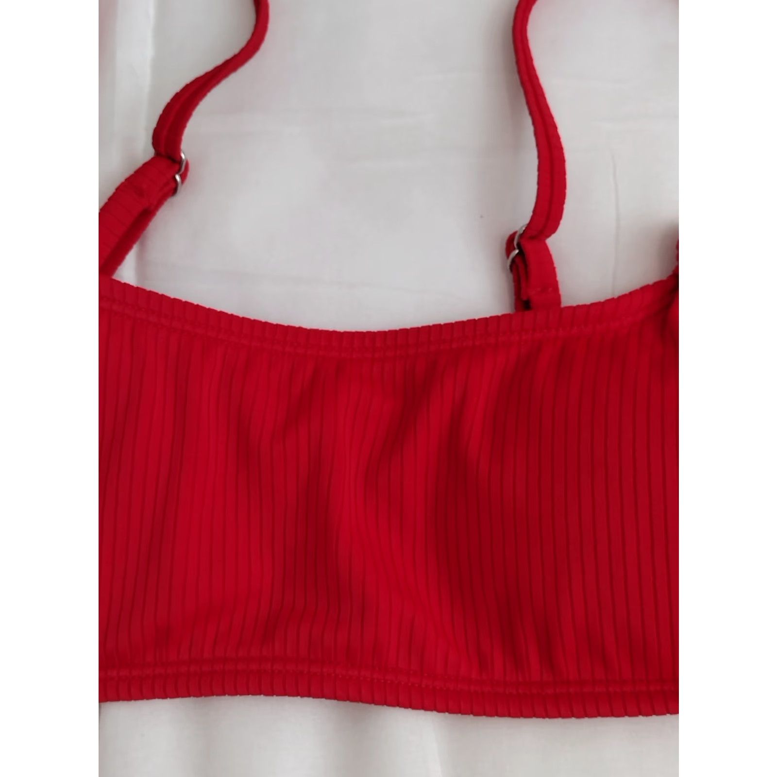 Vintage Xhilaration Bralette Bikini Swim Top Red M Juniors Women Spaghetti Strap Padded Solid Beach Swimsuit Size M / US 6-8 / IT 42-44 - 3 Thumbnail