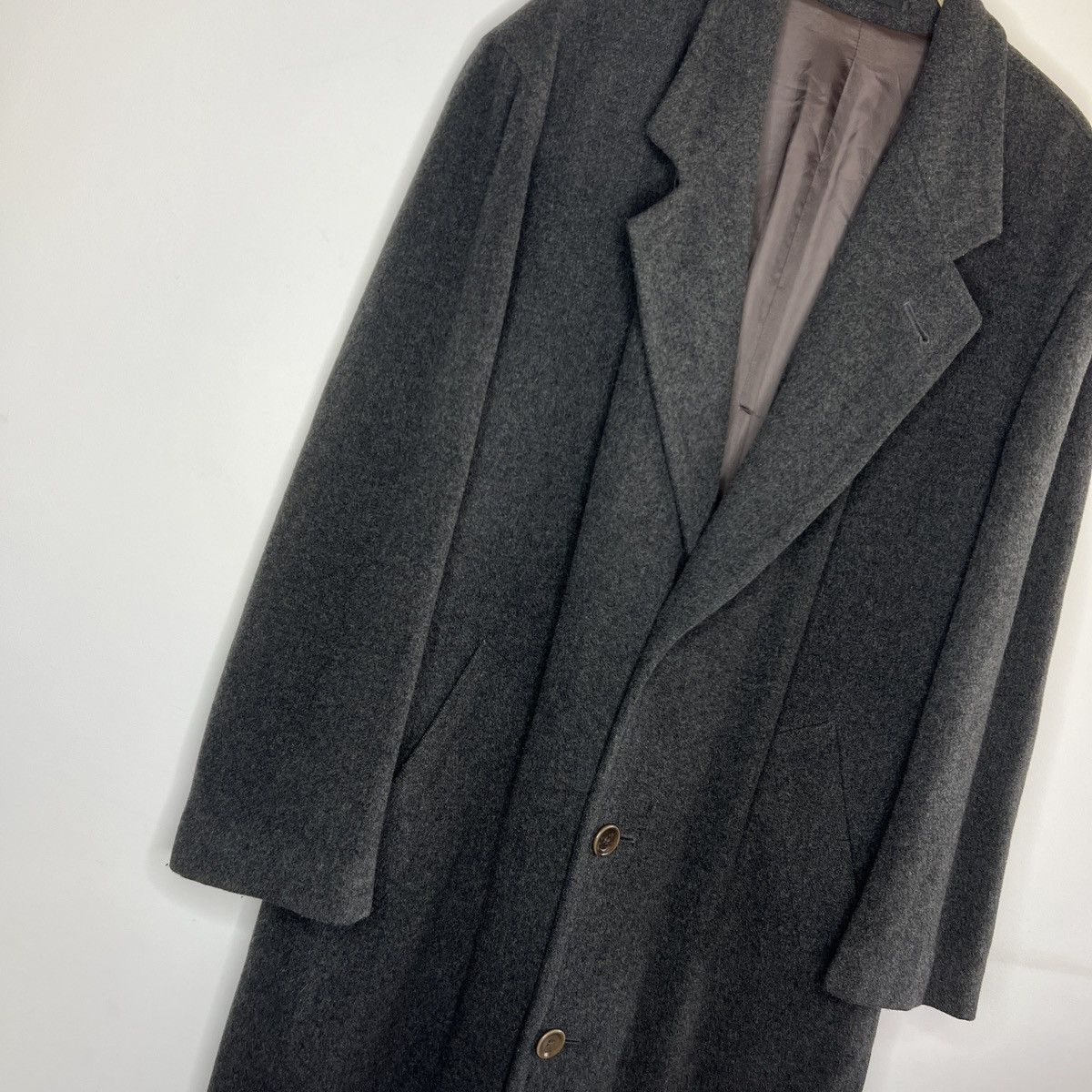 Hugo Boss × Vintage Vintage Hugo Boss Wool Cashmere Long Coat Jacket Grey 90s Size US XL / EU 56 / 4 - 3 Thumbnail