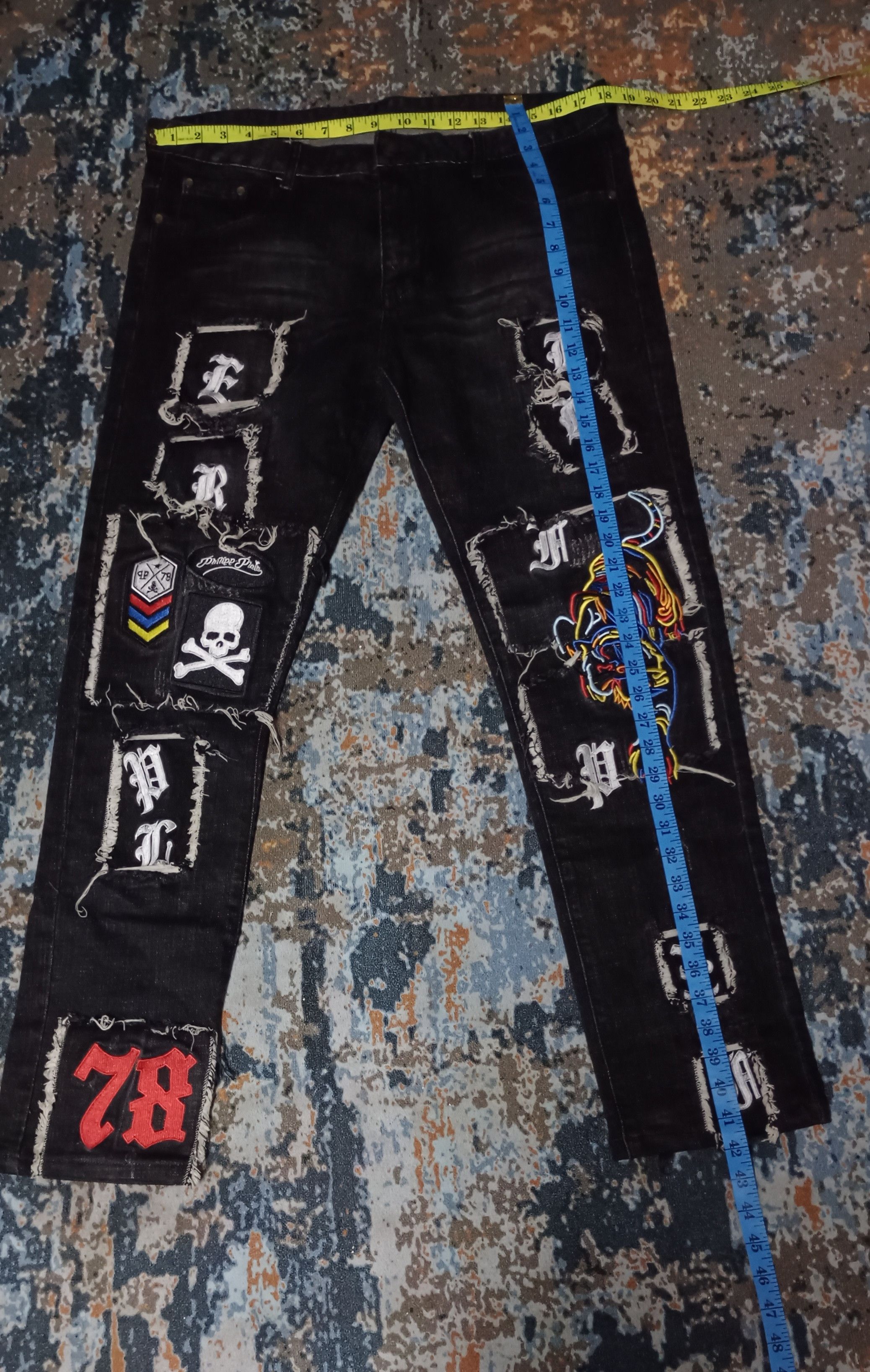 If Six Was Nine Denim jeans putch work skull punk design Size US 36 / EU 52 - 11 Thumbnail