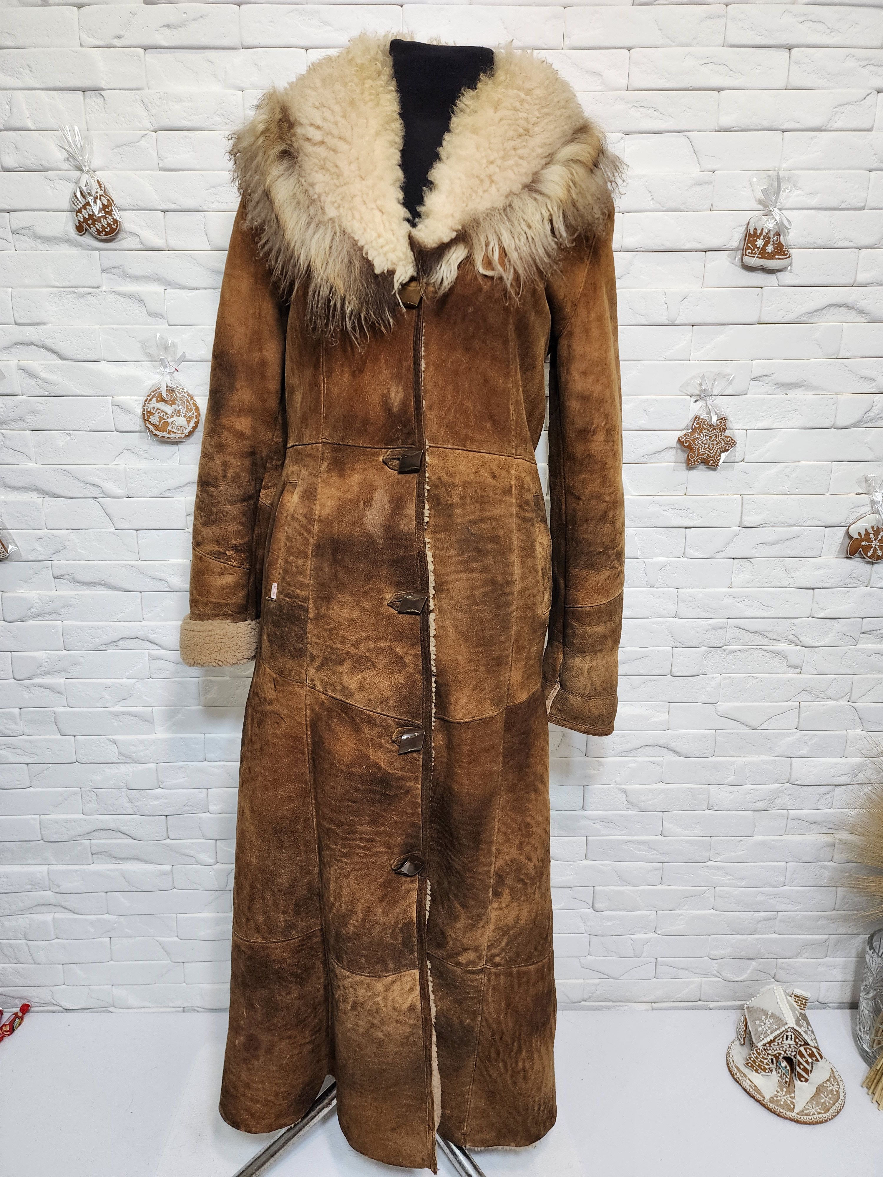 Furla Brown Sheepskin Coat: Vintage Leather Winter Outerwear Size L / US 10 / IT 46 - 1 Thumbnail
