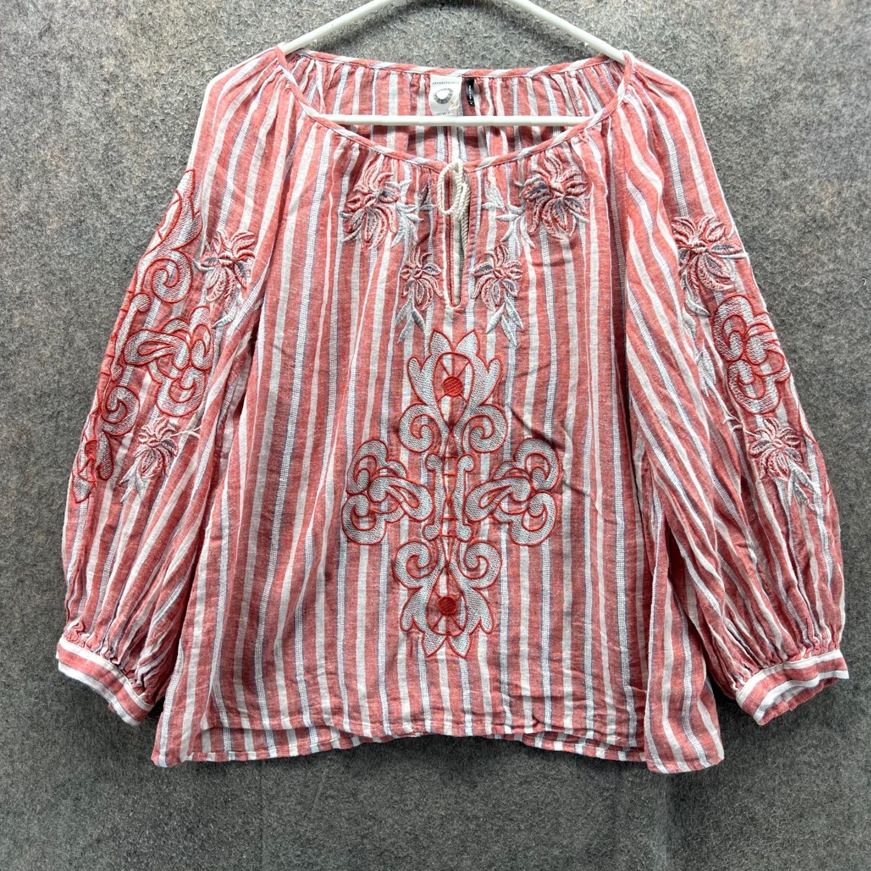 Anthropologie Anthropologie Shirt Womens Medium Red White Striped Embroidered Boho Akemi + Kin Blouse Casual Mens? Size M / US 6-8 / IT 42-44 - 2 Thumbnail