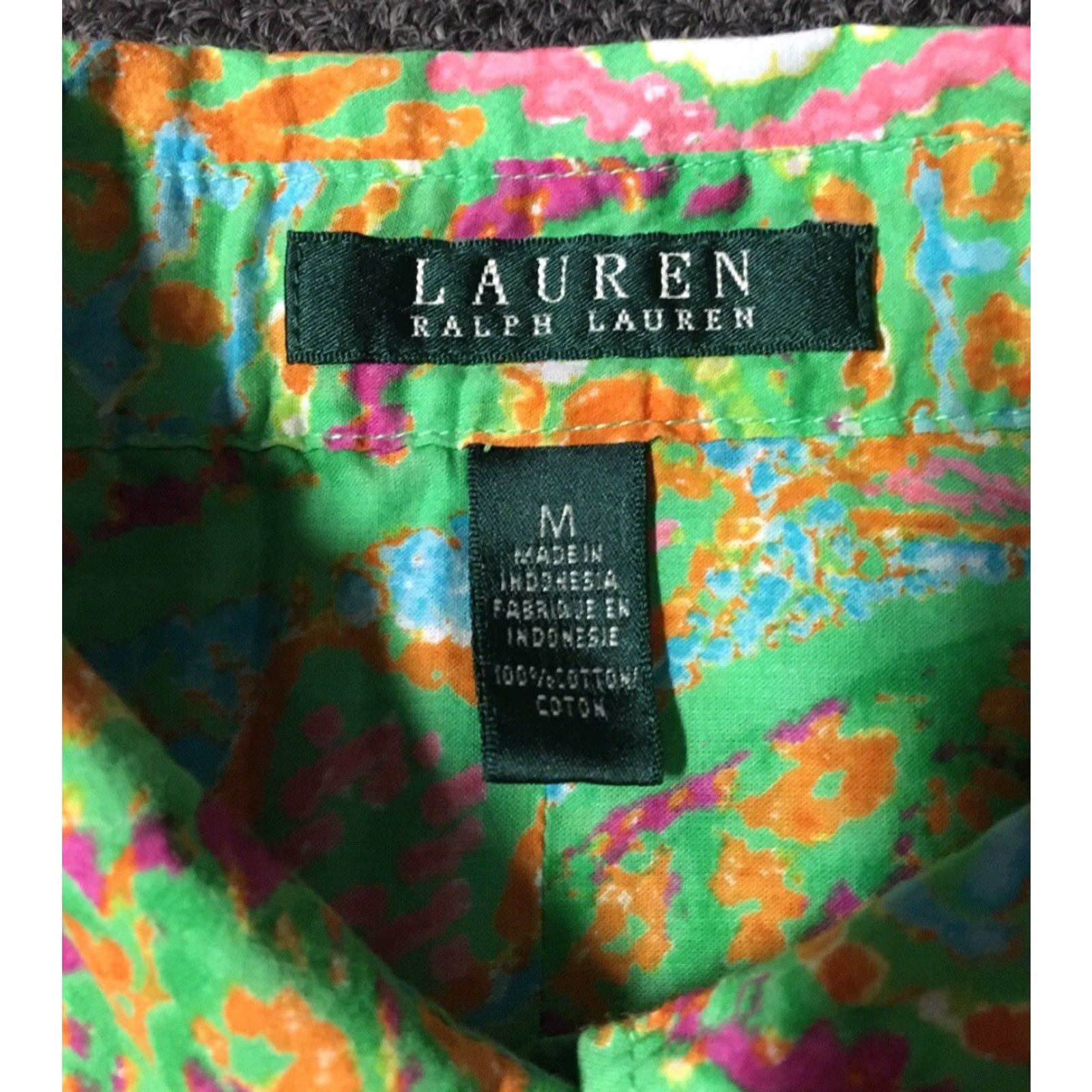 Polo Ralph Lauren VINTAGE Polo Ralph Lauren Button-Down Shirt M Green 90s Abstract Art Paisley Women Shirt Size M / US 6-8 / IT 42-44 - 4 Thumbnail