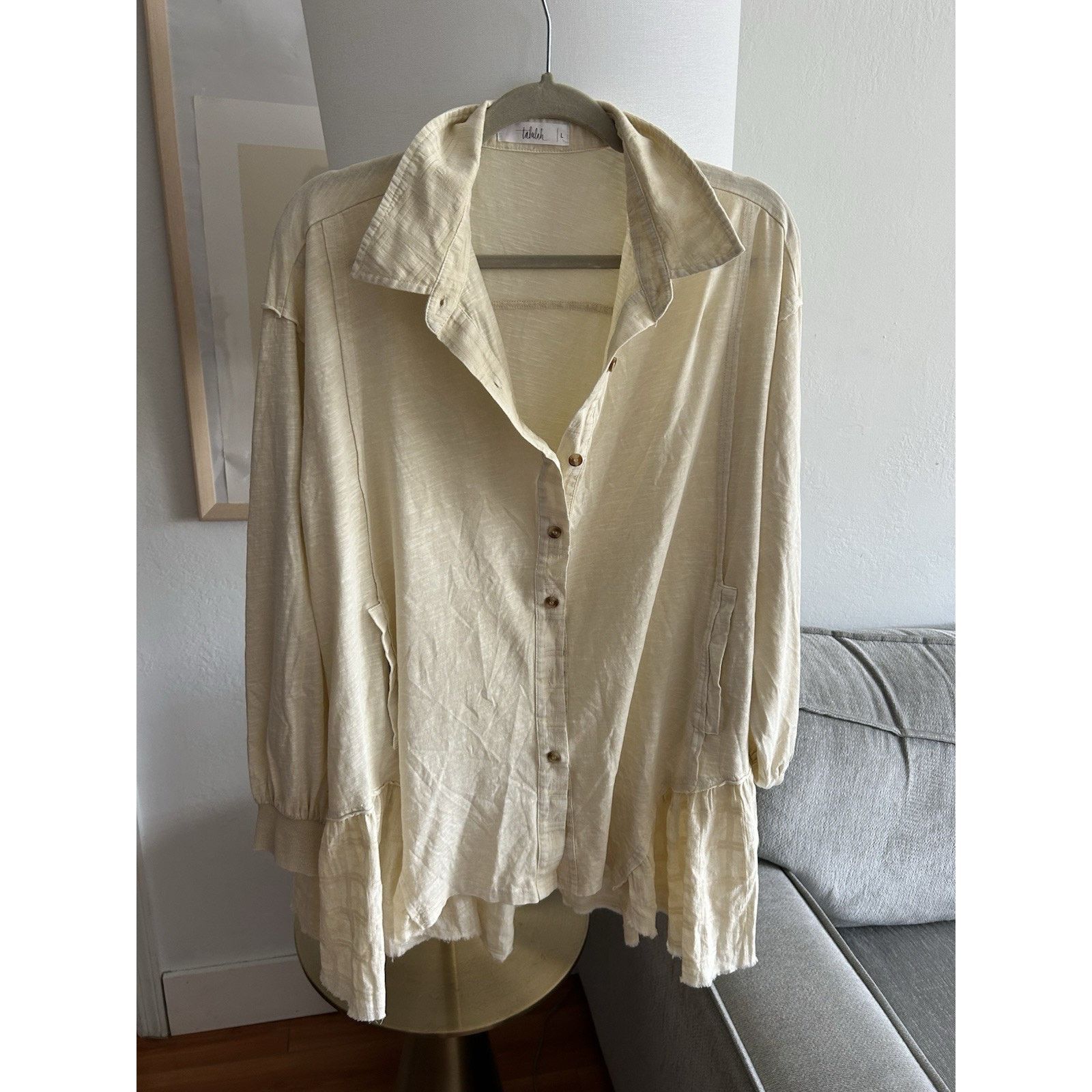 Anthropologie Anthropologie Talulah Shirt Beige Lagenlook Oversized Boho L Size L / US 10 / IT 46 - 8 Thumbnail