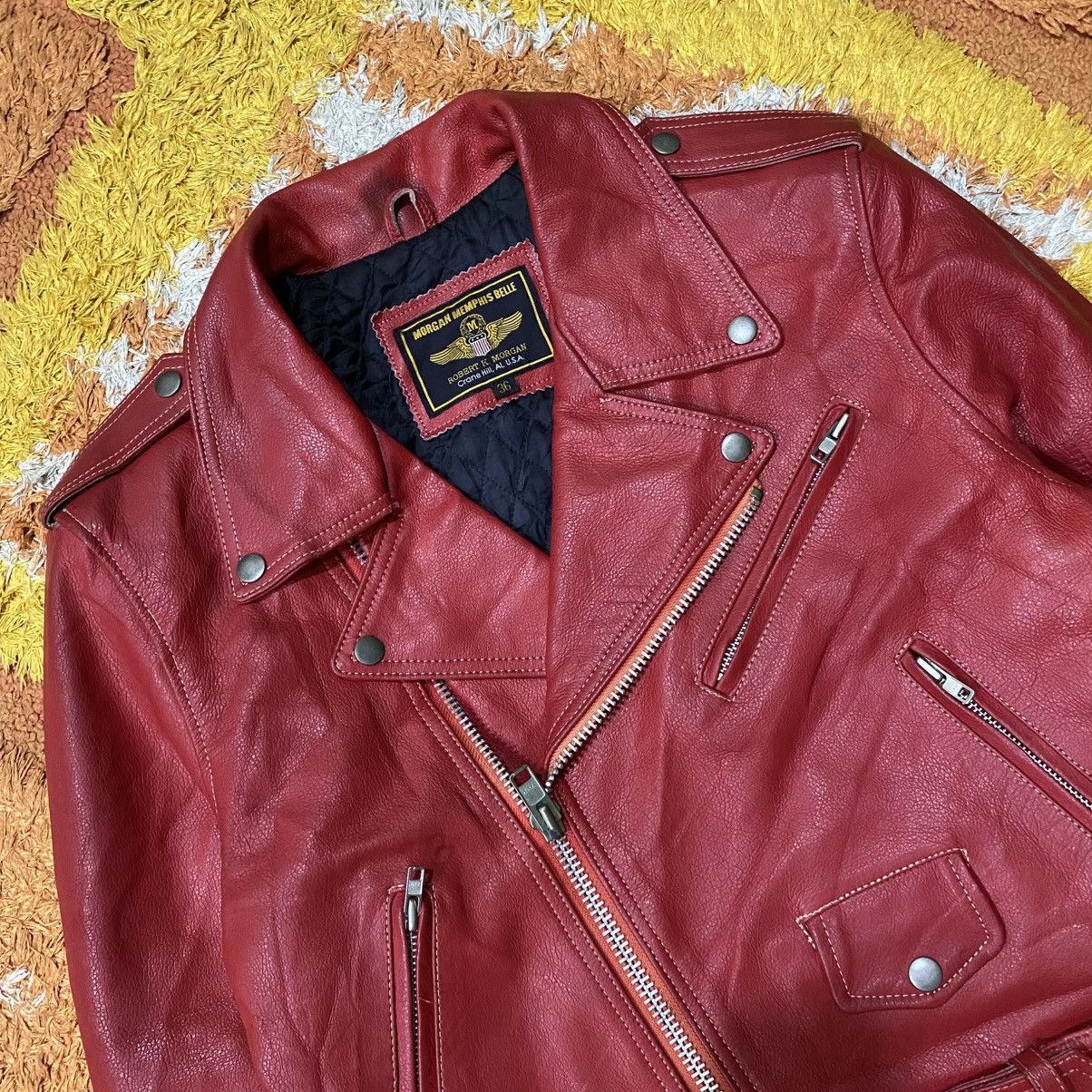 Genuine Leather 🔥Morgan Memphis Belle double collar biker jacket Size US M / EU 48-50 / 2 - 6 Thumbnail