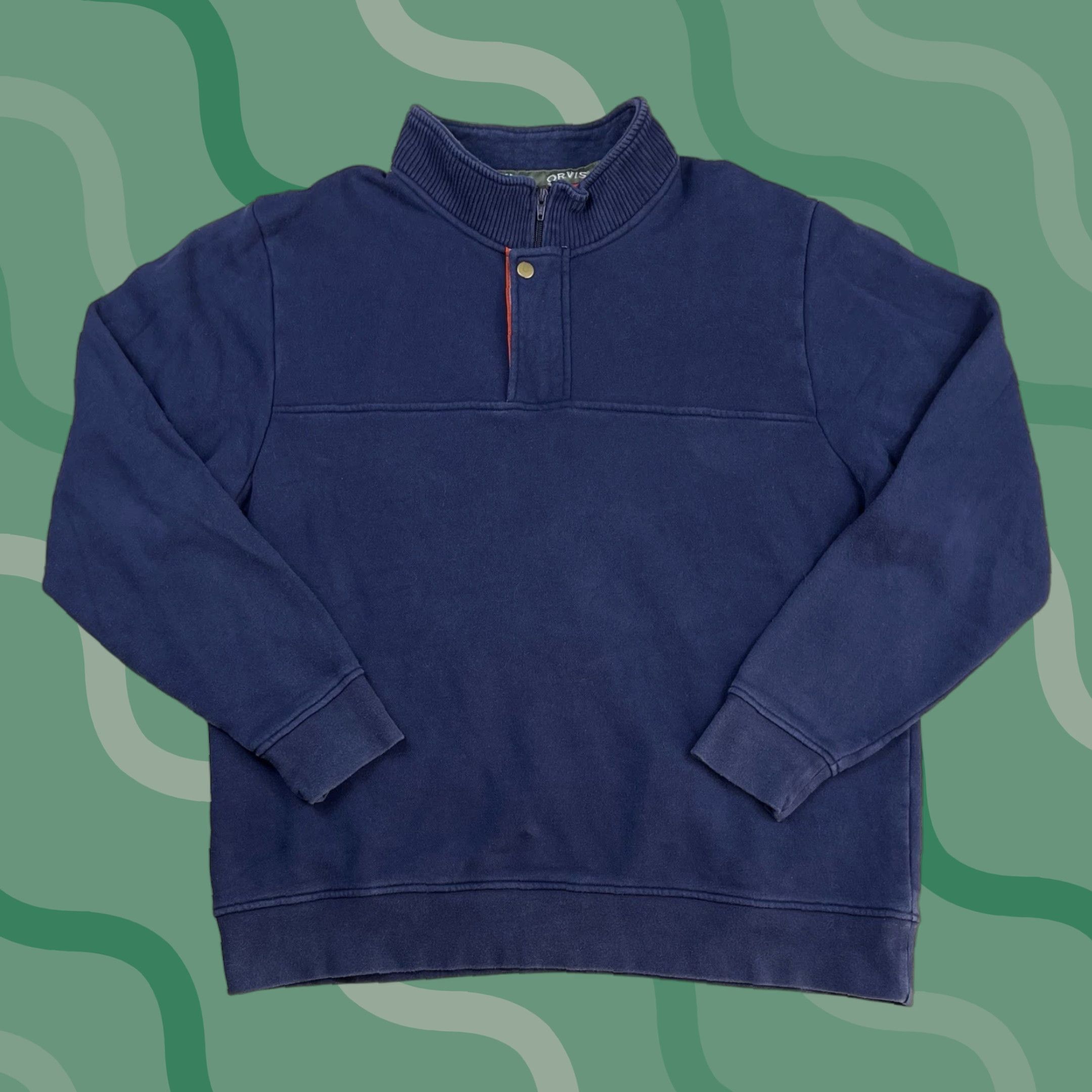 Orvis Orvis Sweater 1/4 Zip Pullover XL Mens Navy Blue Trout Fisherman Casual Knit Wool Cotton Polyester Fleece Size US XL / EU 56 / 4 - 1 Thumbnail