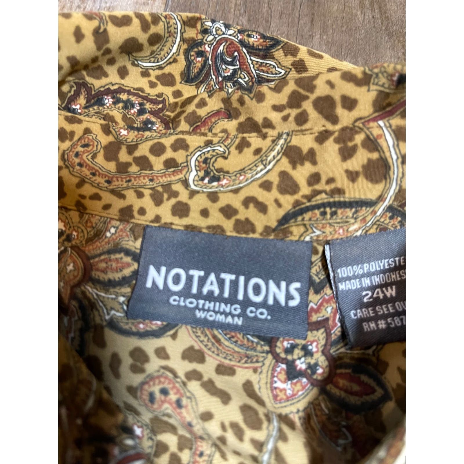 Vintage Notations Button Up Top Womens 24W Brown Long Sleeve Shirt Casual Button-Up Size 4XL / US 24-26 - 4 Thumbnail