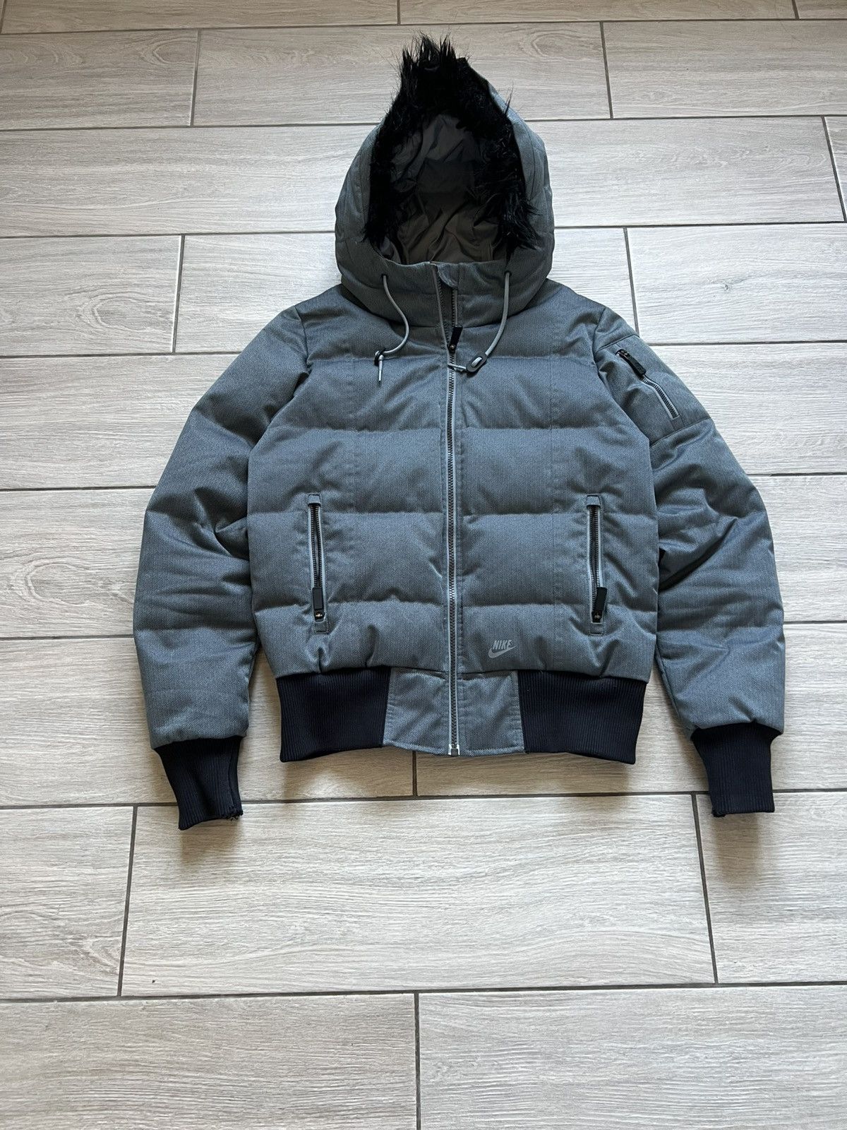 Nike Vintage Nike Faded Bomber Fur Fuzzy Multi Pocket Jacket MA-1 Size S / US 4 / IT 40 - 2 Thumbnail