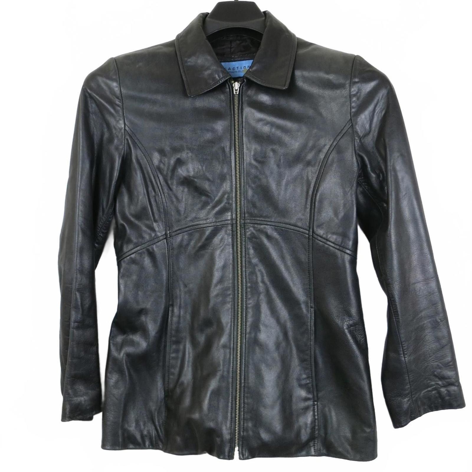 Other Kenneth Cole Reaction Black Leather Jacket Women's Medium Size M / US 6-8 / IT 42-44 - 1 Thumbnail