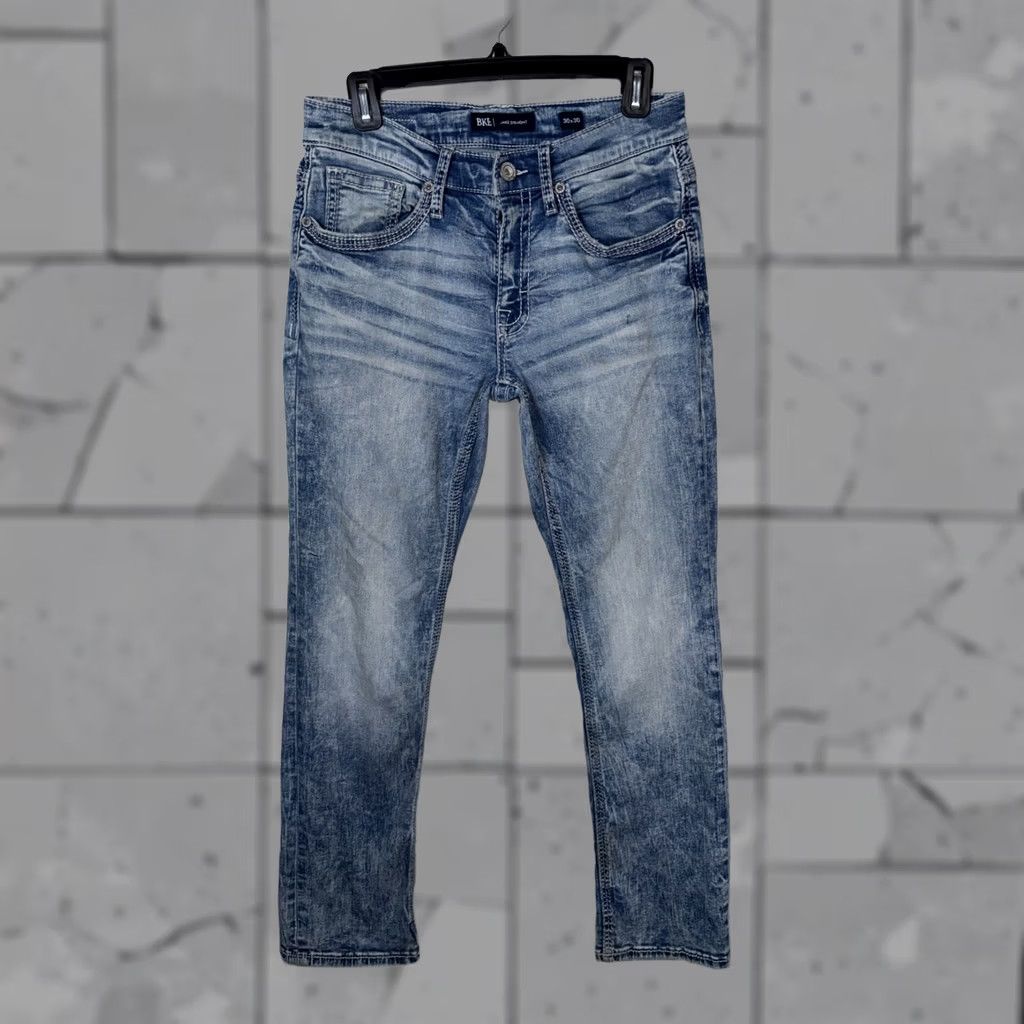 Vintage BKE Buckle Jake Straight Jeans 30x30 Mens Blue Distressed Cotton Blend 5-Pocket Belt Loops Stretch Low Rise Modern Western Size US 30 / EU 46 - 1 Thumbnail