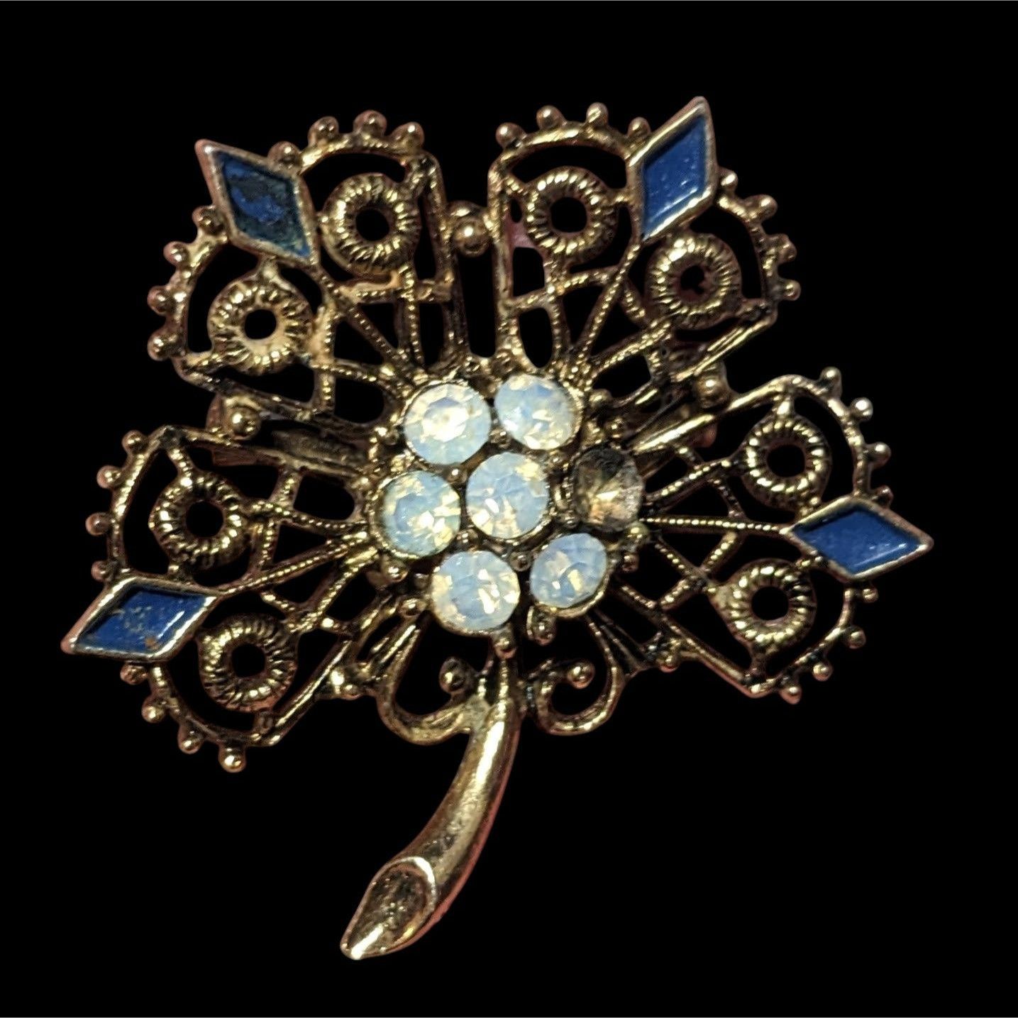 Other Vintage Gold Tone Floral Rhinestone Enamel Brooch Size ONE SIZE - 1 Thumbnail
