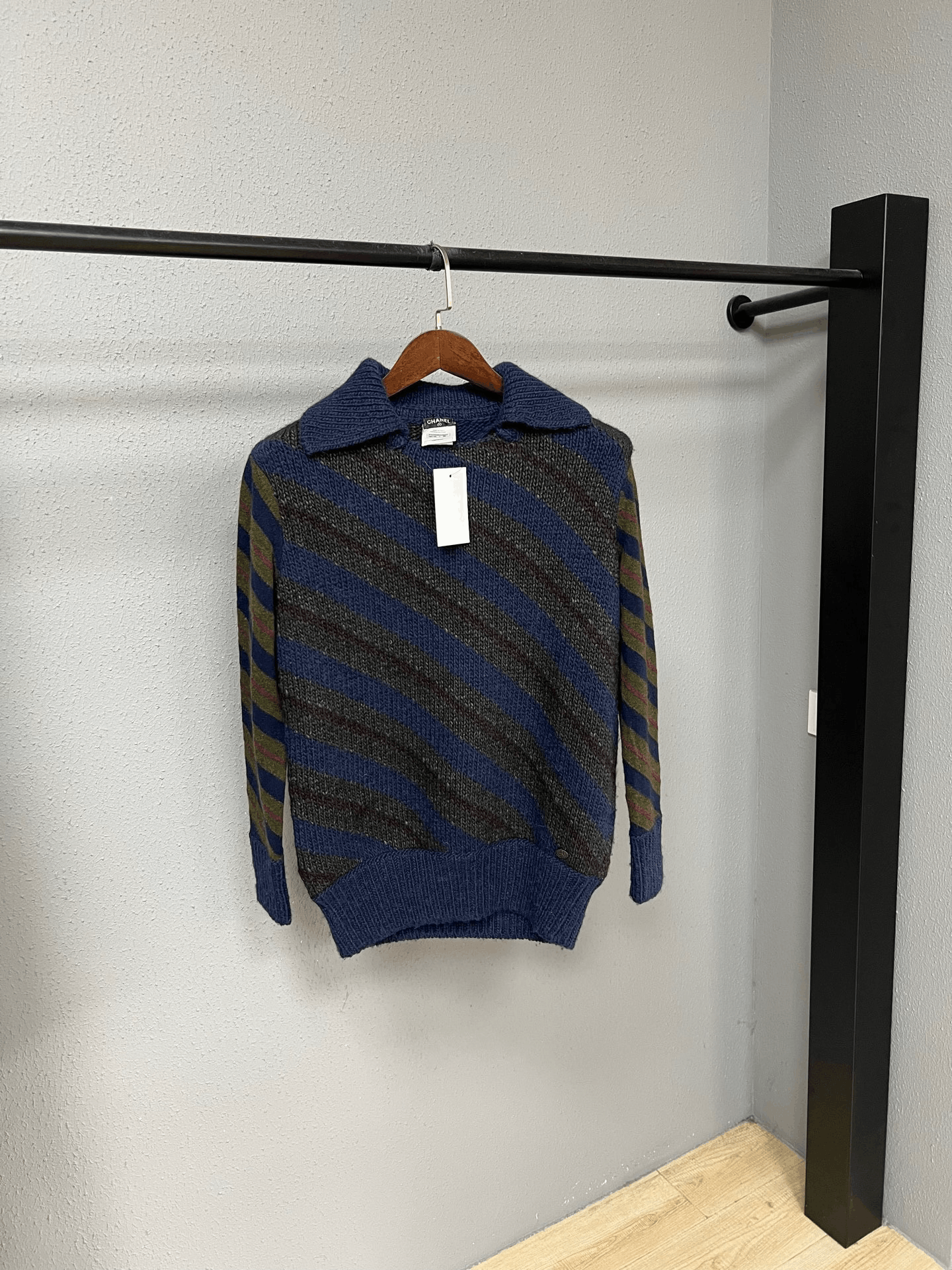 Chanel Chanel Blue-Green Striped Wool Sweater Size XXS / US 00 / IT 34 - 1 Thumbnail