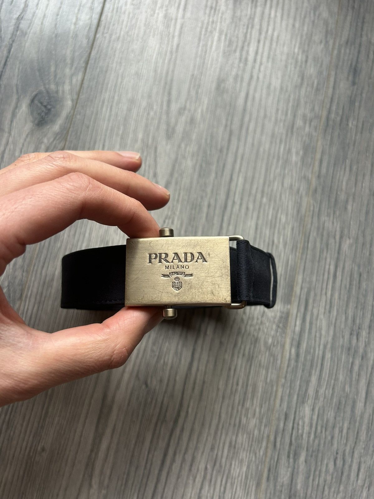 Prada Prada Navy Fabric Belt with Brass Buckle Size ONE SIZE - 1 Thumbnail