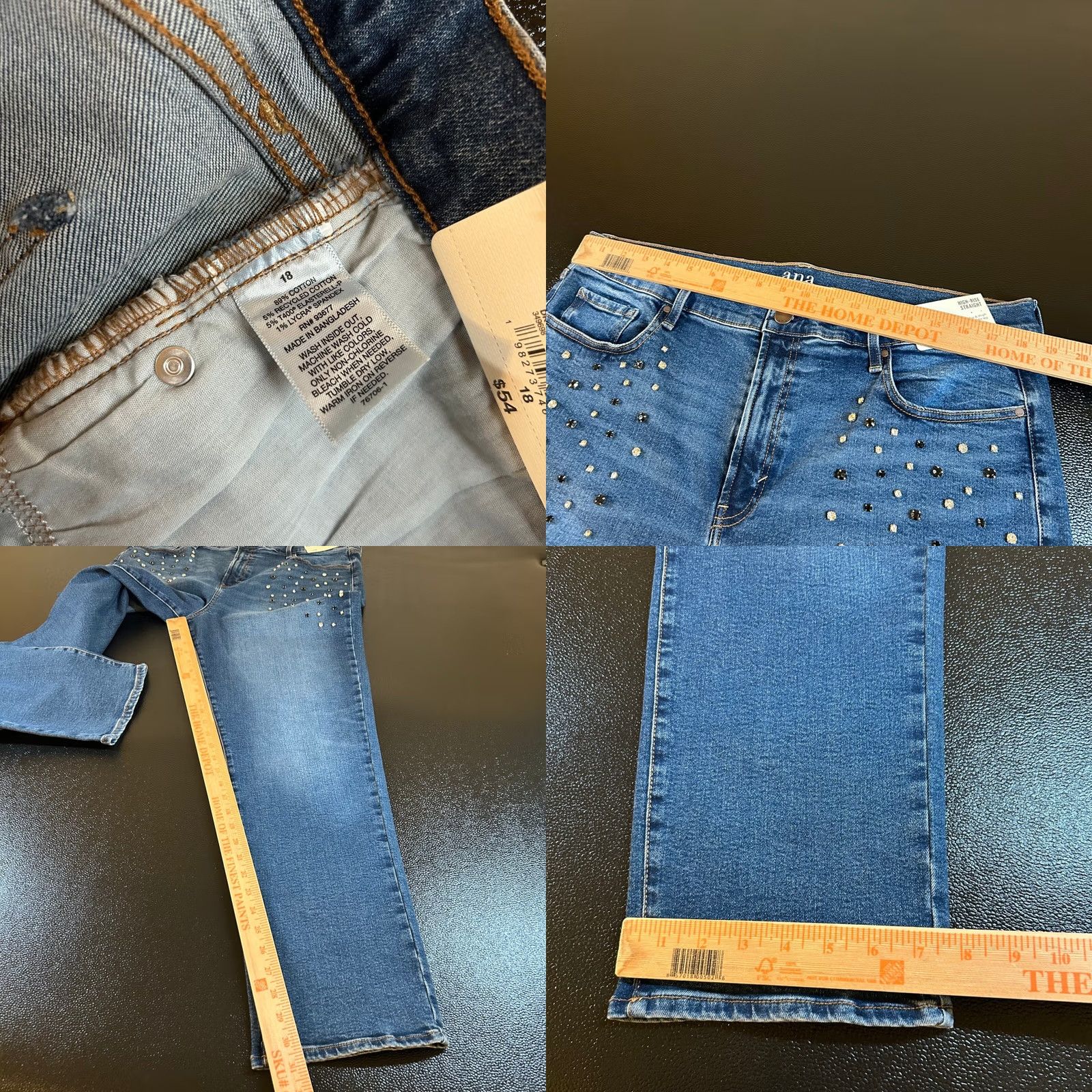 Vintage VINTAGE ANA High Rise Straight Jeans Embellished Rhinestone Denim Pants Womens 18 NWT Size 40" / US 18 - 8 Thumbnail