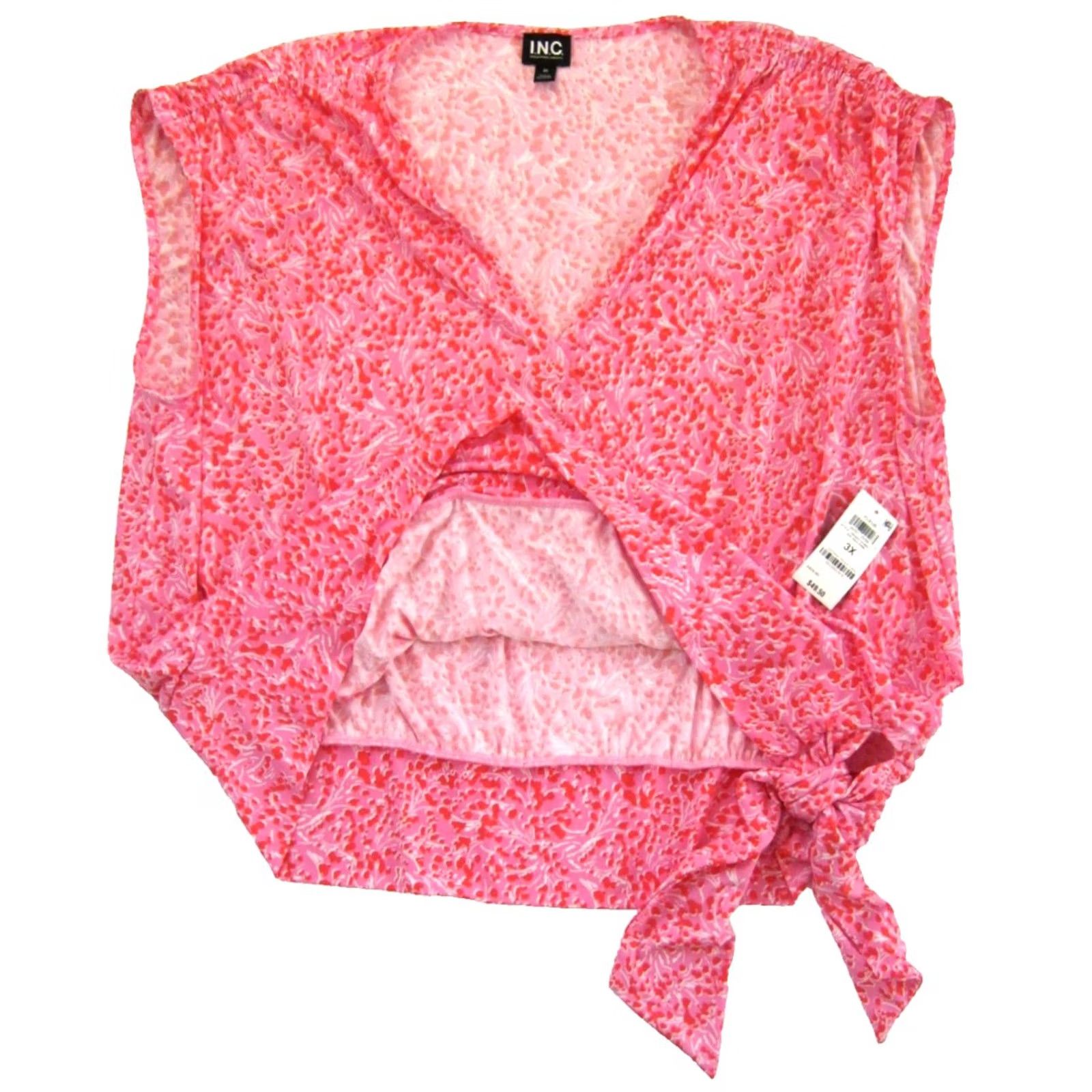 Vintage International Concepts Gia Blouse 3X Pink Geometric VNeck Cap Sleeve Stretch NWT Size XXL / US 16-18 / IT 52-54 - 4 Thumbnail