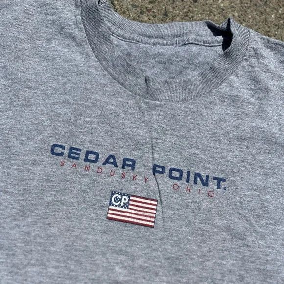 Vintage Vintage Y2k Cedar Point Grey Tee with American Flag Size US M / EU 48-50 / 2 - 2 Thumbnail