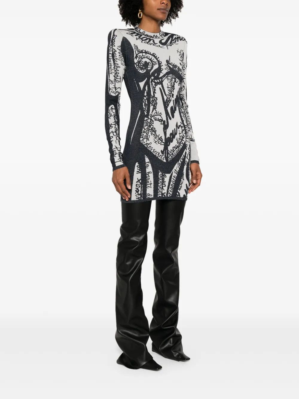 Balmain o1s1wg111225 Mini Dress Embroidered Body Pattern in Black Size L / US 10 / IT 46 - 3 Thumbnail