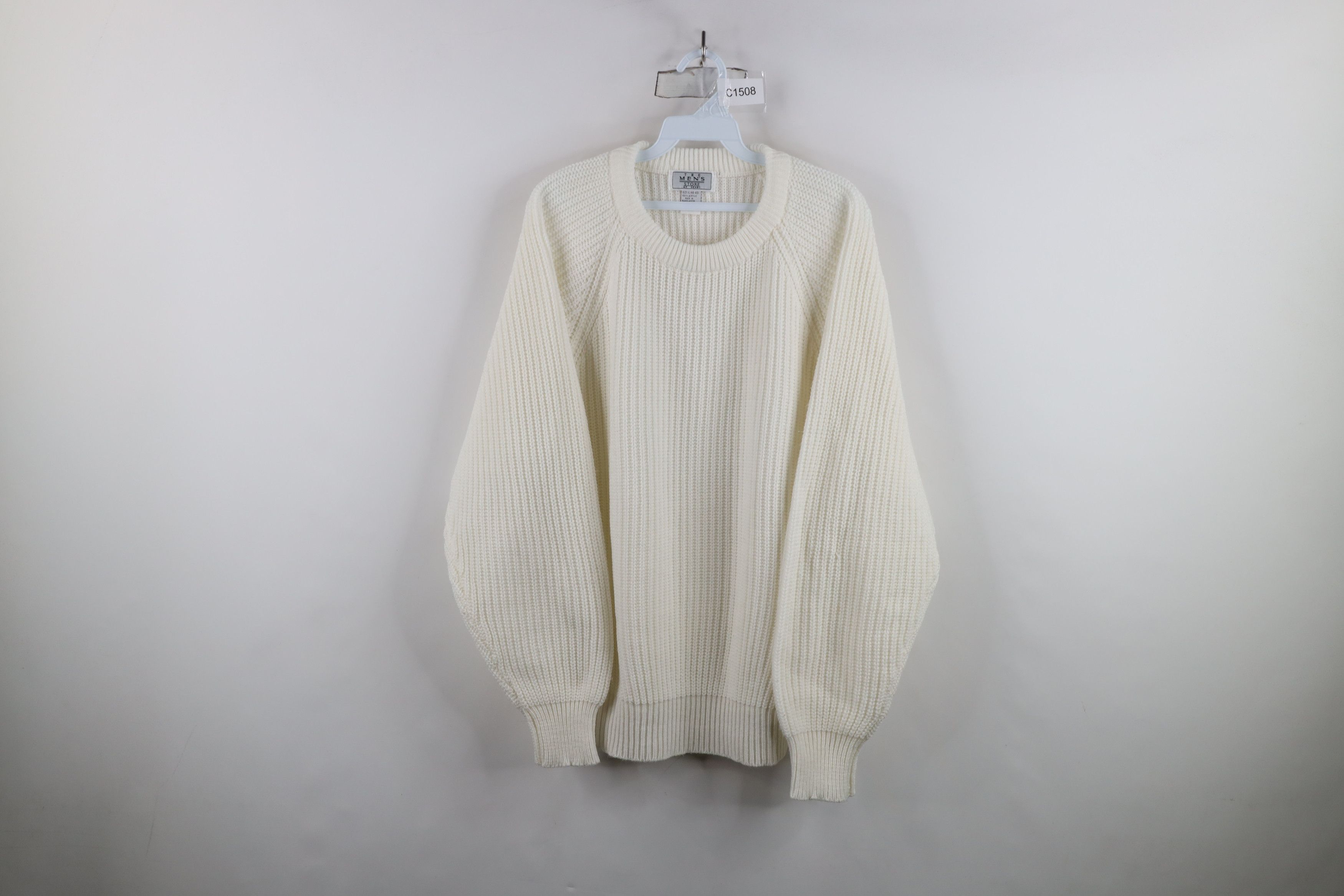 Vintage Vintage 90s Streetwear Ribbed Knit Crewneck Sweater White Size US XL / EU 56 / 4 - 1 Thumbnail