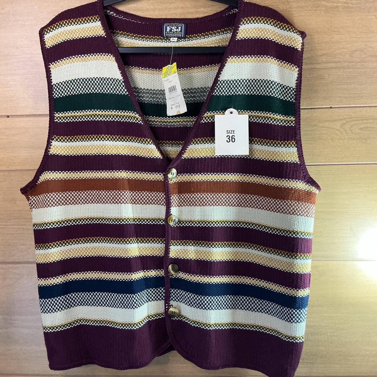 Other Vintage Furor Star FSJ Striped Sweater Vest Men’s Large Tags Size US L / EU 52-54 / 3 - 1 Thumbnail