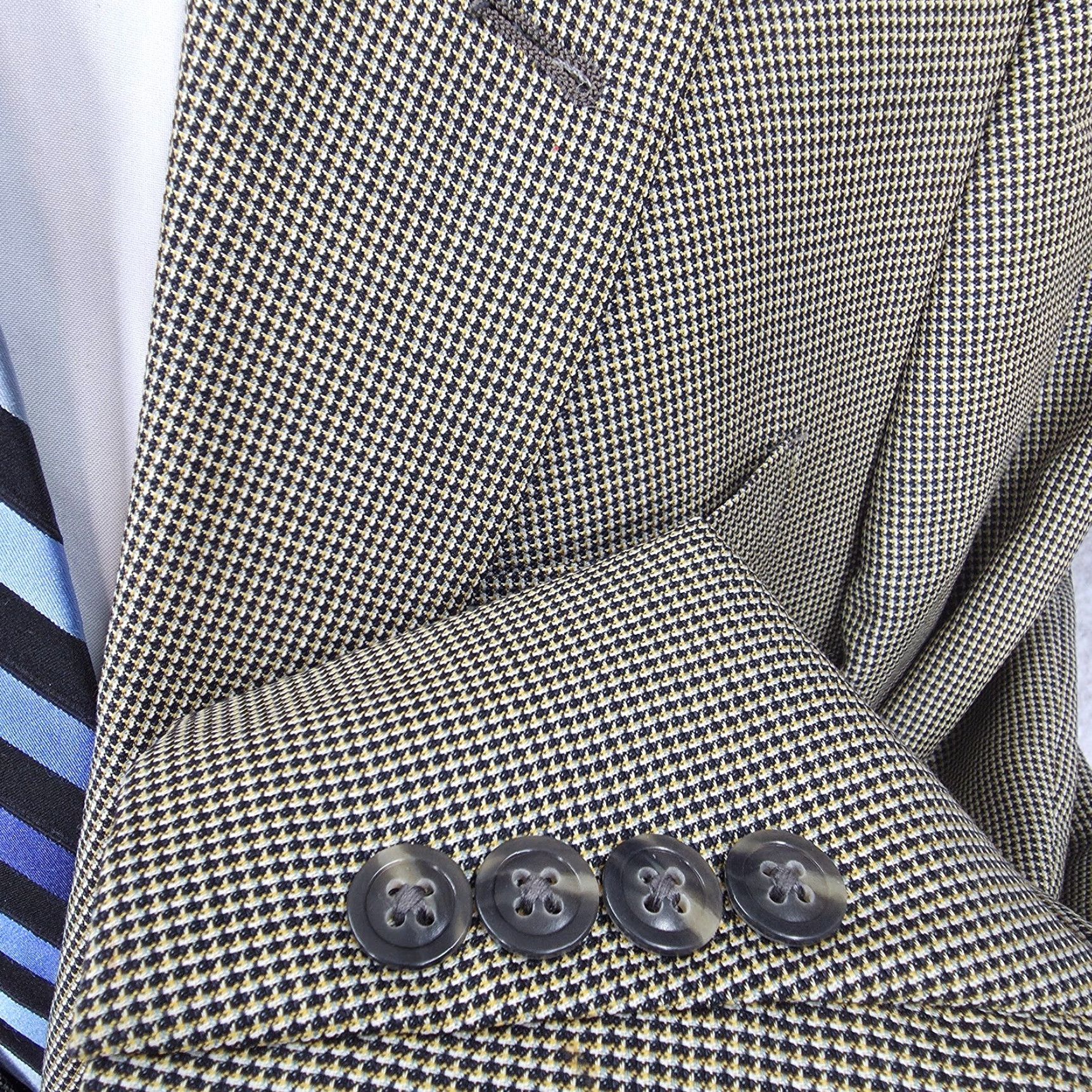 Hart Schaffner Marx Hart Schaffner Marx Gold Trumpeter Blazer Men 40 Jacket Houndstooth Wool Notch Notch Lapel Size 40R - 3 Thumbnail