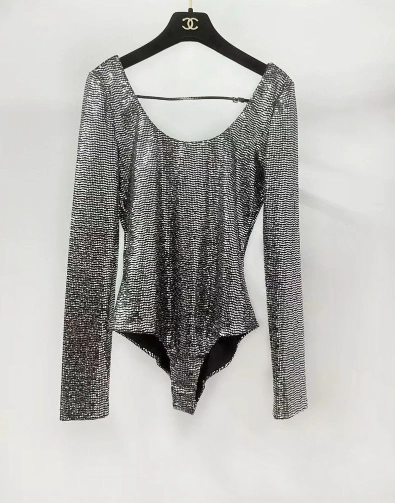 Gucci Gucci Silver Sequin Long Sleeve Bodysuit - dmc Size US M / EU 48-50 / 2 - 1 Thumbnail