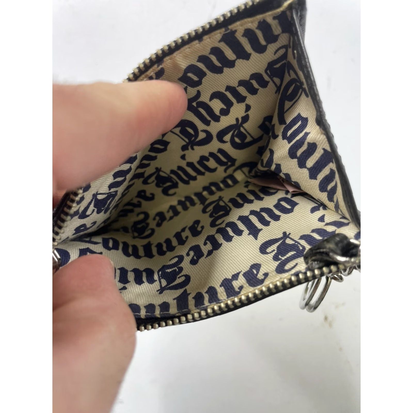 Juicy Couture VINTAGE Juicy Couture Wallet Wristlet Black Floral Leather Suede Zipper Logo Women S Small Size ONE SIZE - 4 Thumbnail