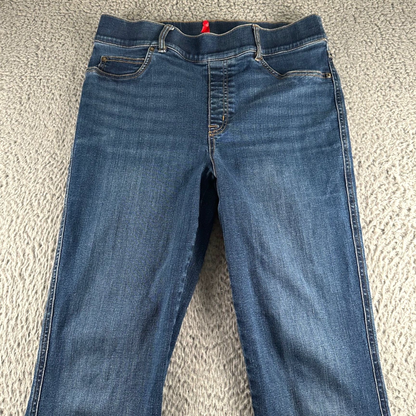 Spanx SPANX Jeans Womens L Flare Leg Pull On Stretch Denim Dark Blue Elastic Waist Jeans Size 36" / US 14 / IT 50 - 2 Thumbnail