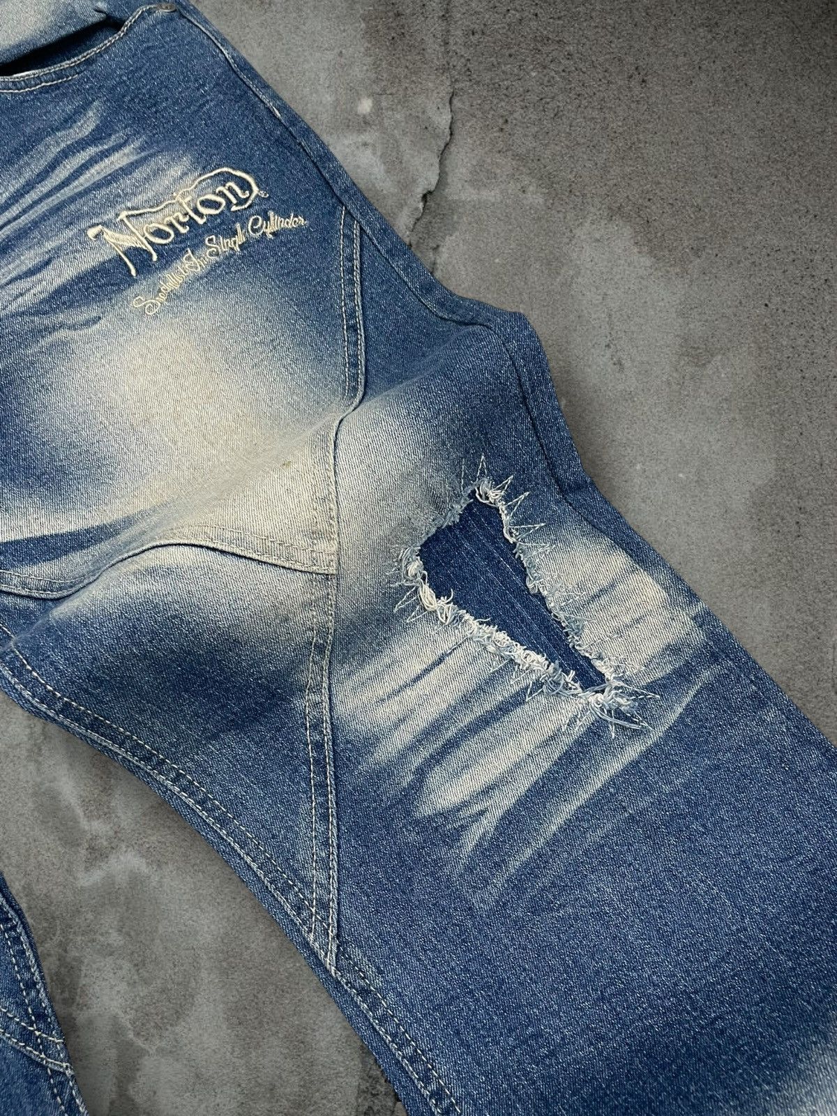 Japanese Brand Vintage Rare Designer Norton Motorcyles Distressed Denim Size US 32 / EU 48 - 8 Thumbnail