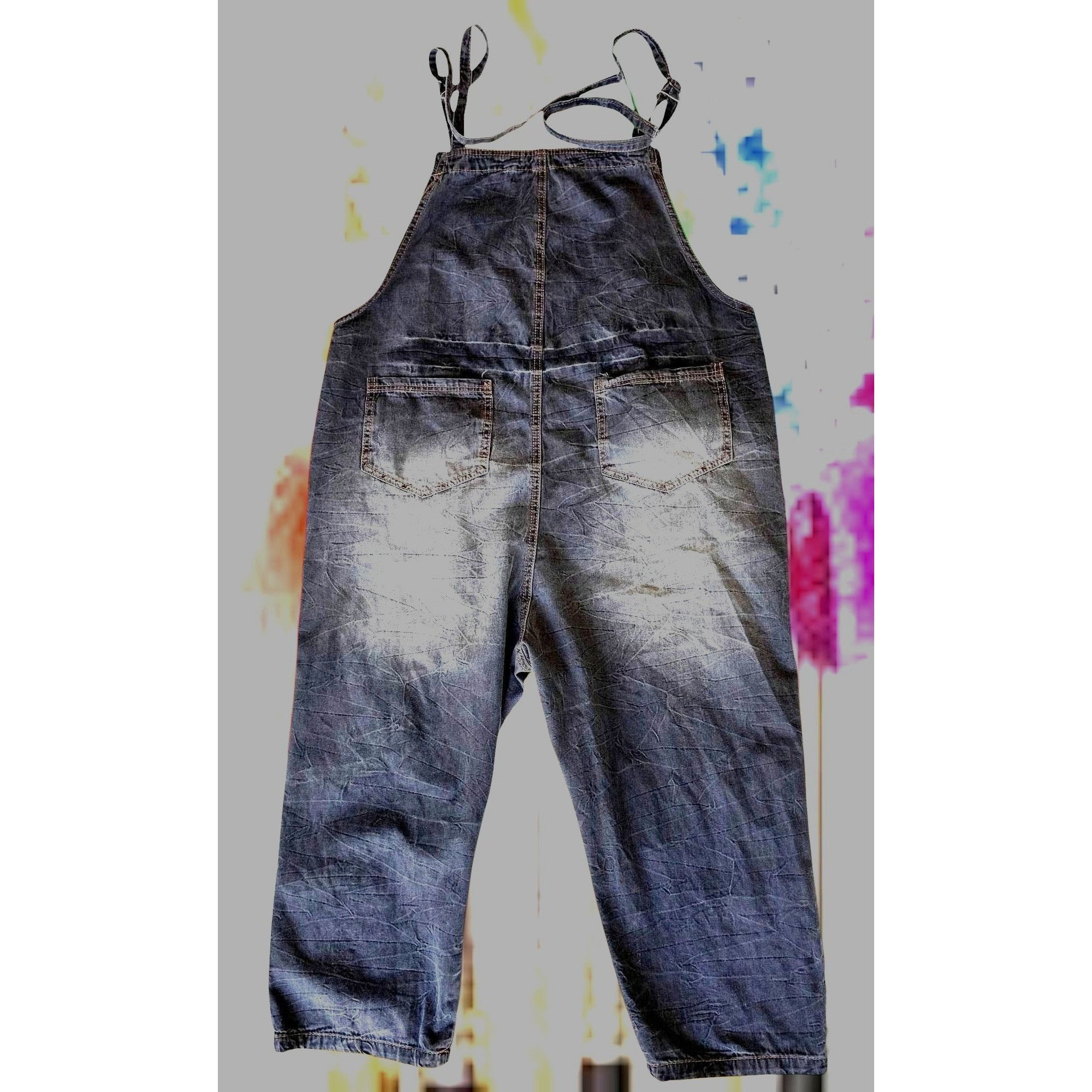 Other NWT YESNO Denim Painted Bib Overalls Medium Wide L Size 32" / US 10 / IT 46 - 8 Thumbnail