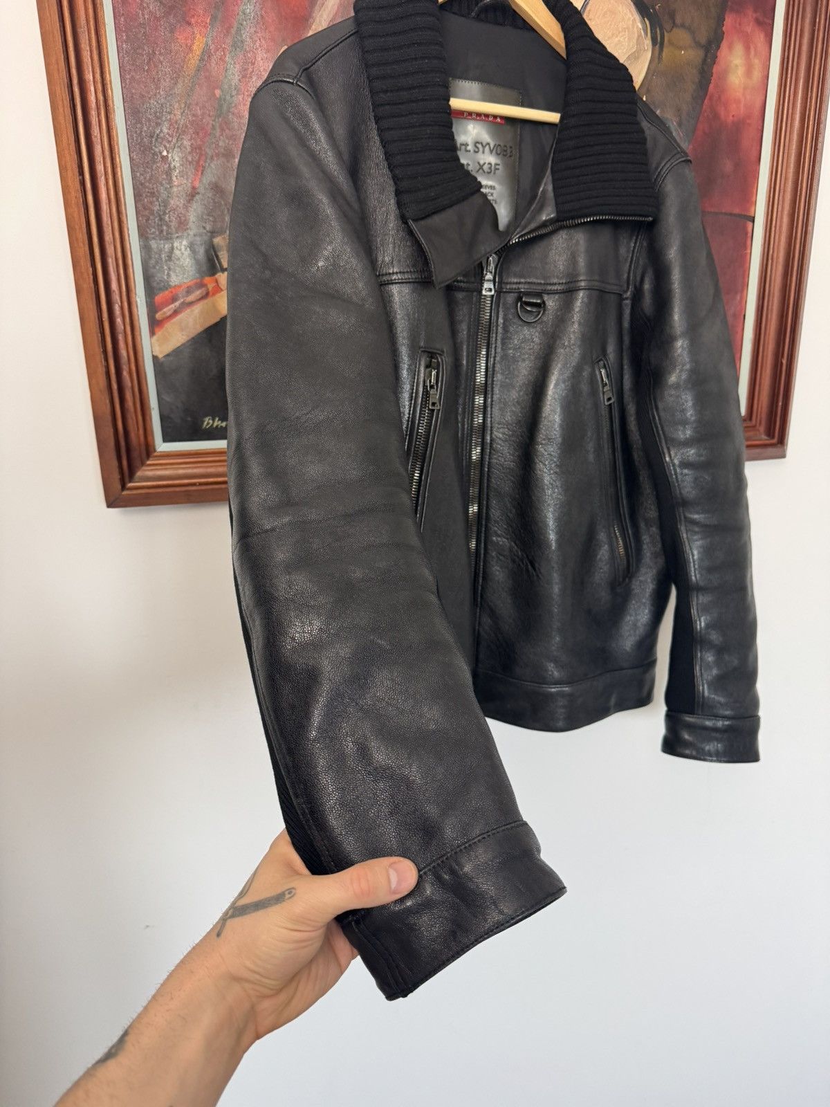 Prada Prada Early 2000’s Leather Wool Jacket Black Rare Designer Size US L / EU 52-54 / 3 - 2 Thumbnail